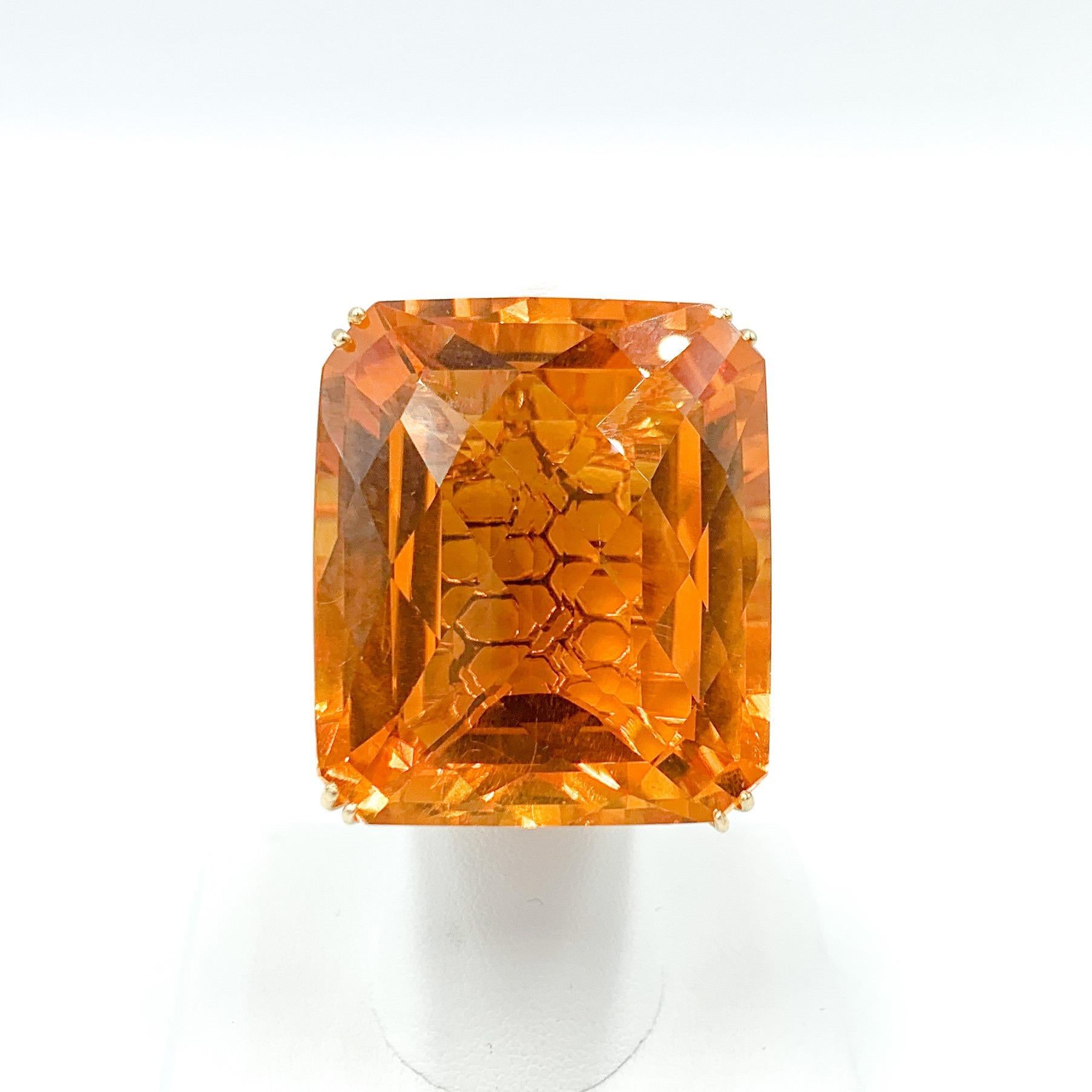 Impressive 138 Carat Shield Cut Citrine Ring In Excellent Condition In Carlsbad, CA
