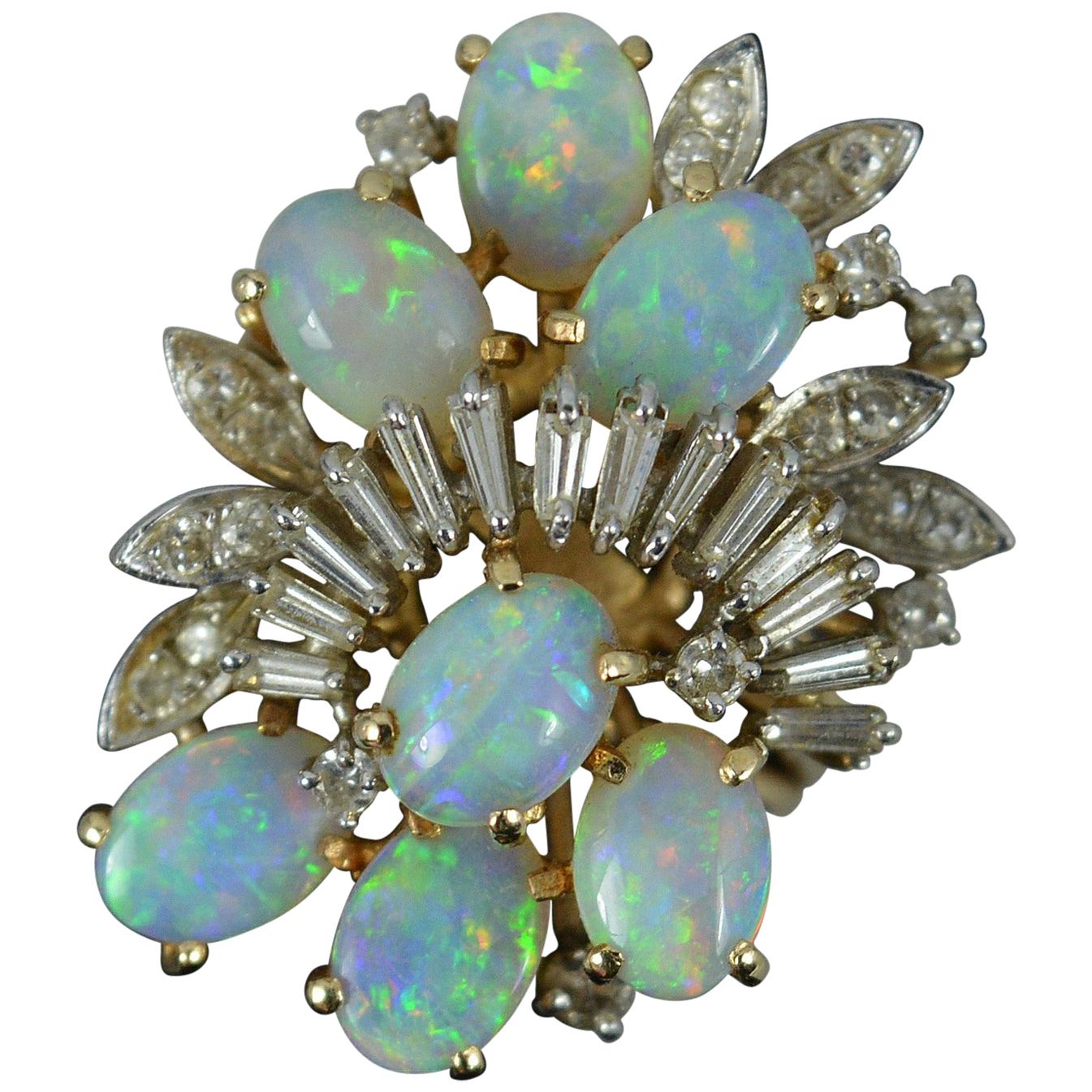 Impressive 14 Carat Gold Diamond Opal Cluster Cocktail Ring