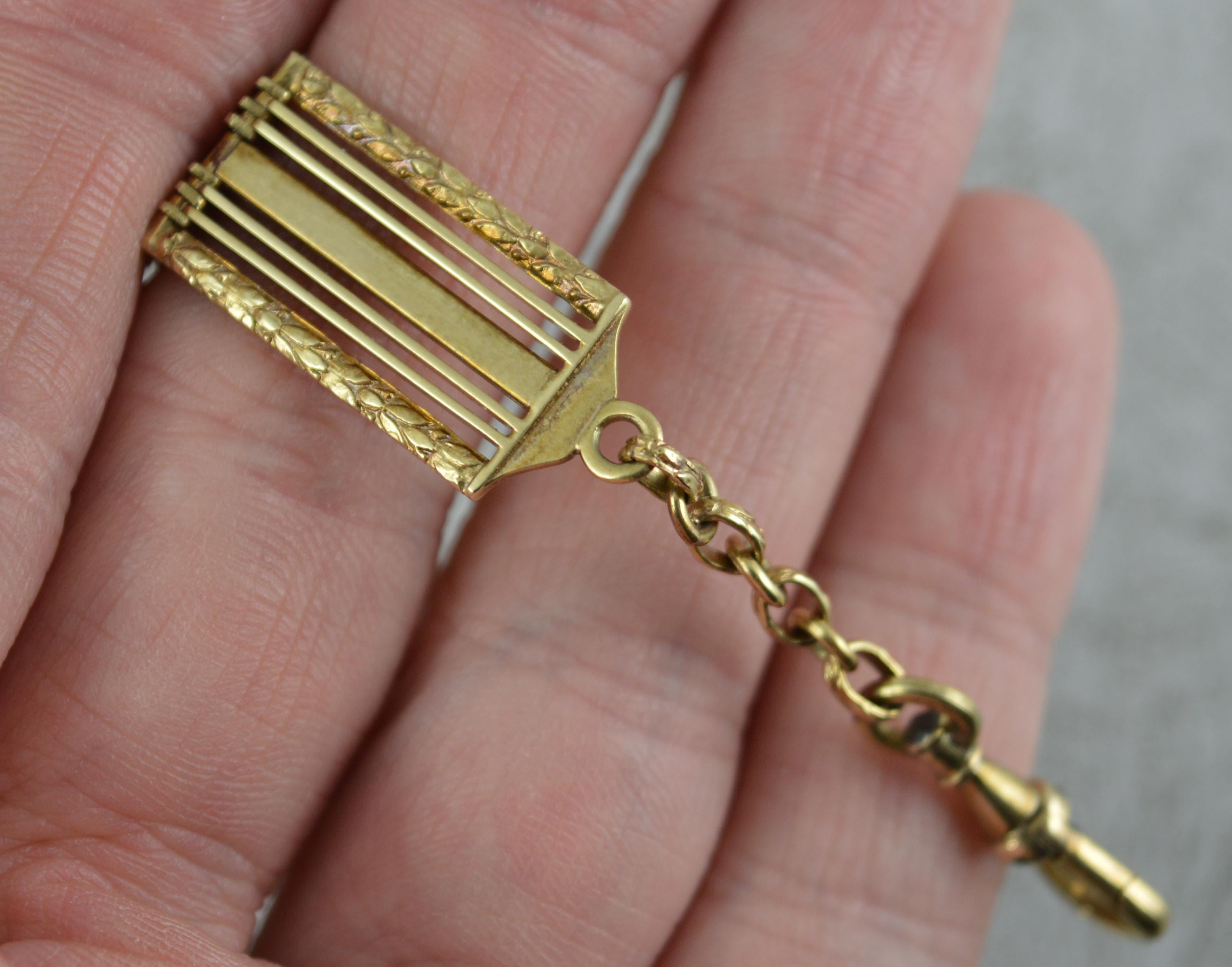 Impressive 14 Carat Yellow Gold Fancy Link Watch Chain and Fob For Sale 2