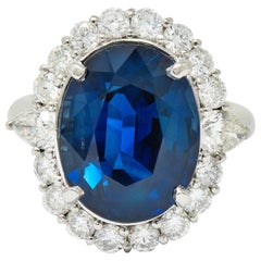 Impressive 14.16 Carat Sapphire Diamond Platinum Cluster Statement Ring GIA