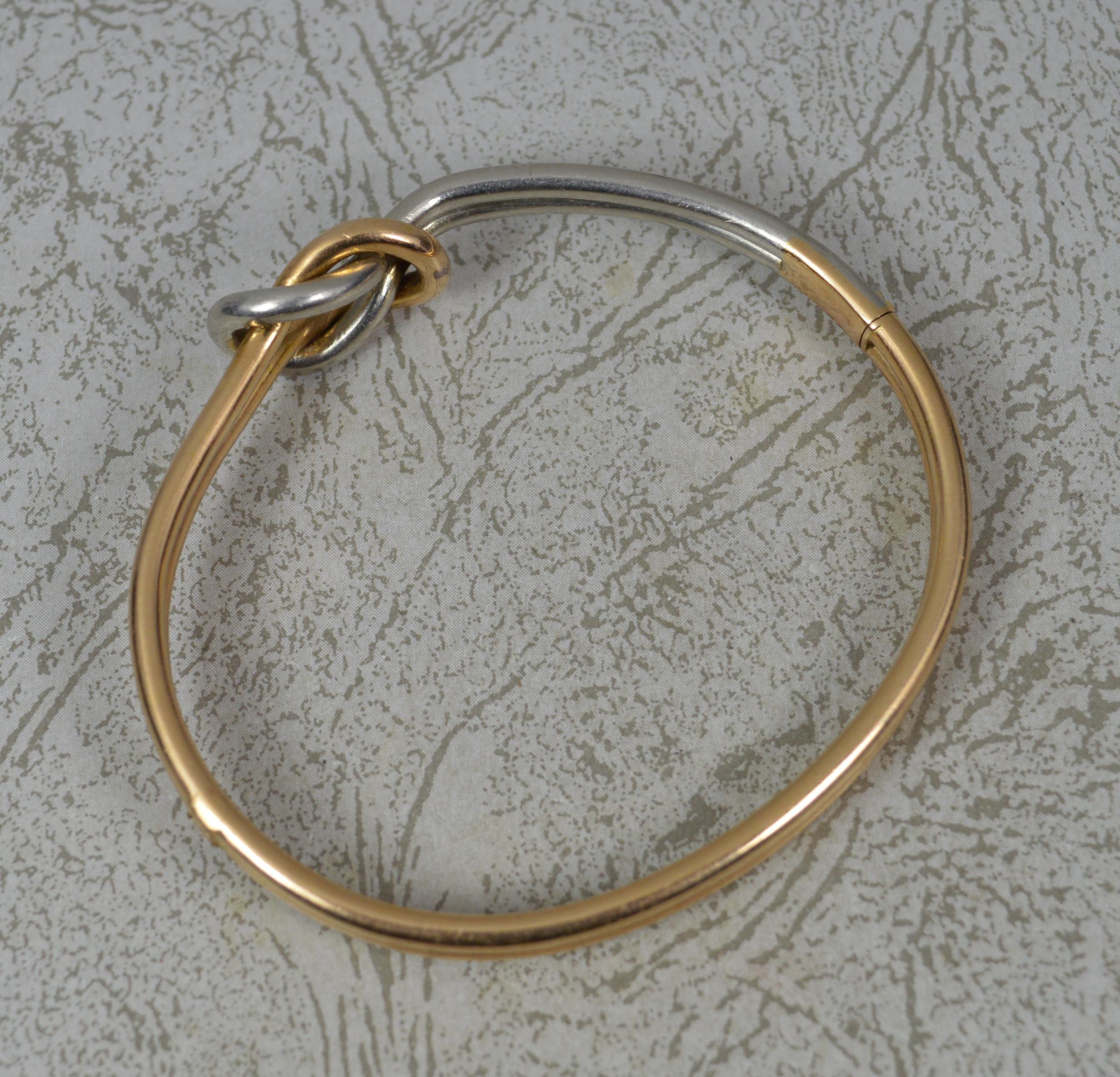 Victorian Impressive 14ct Gold and Platinum Forever Knot Bangle in Original Fitted Box