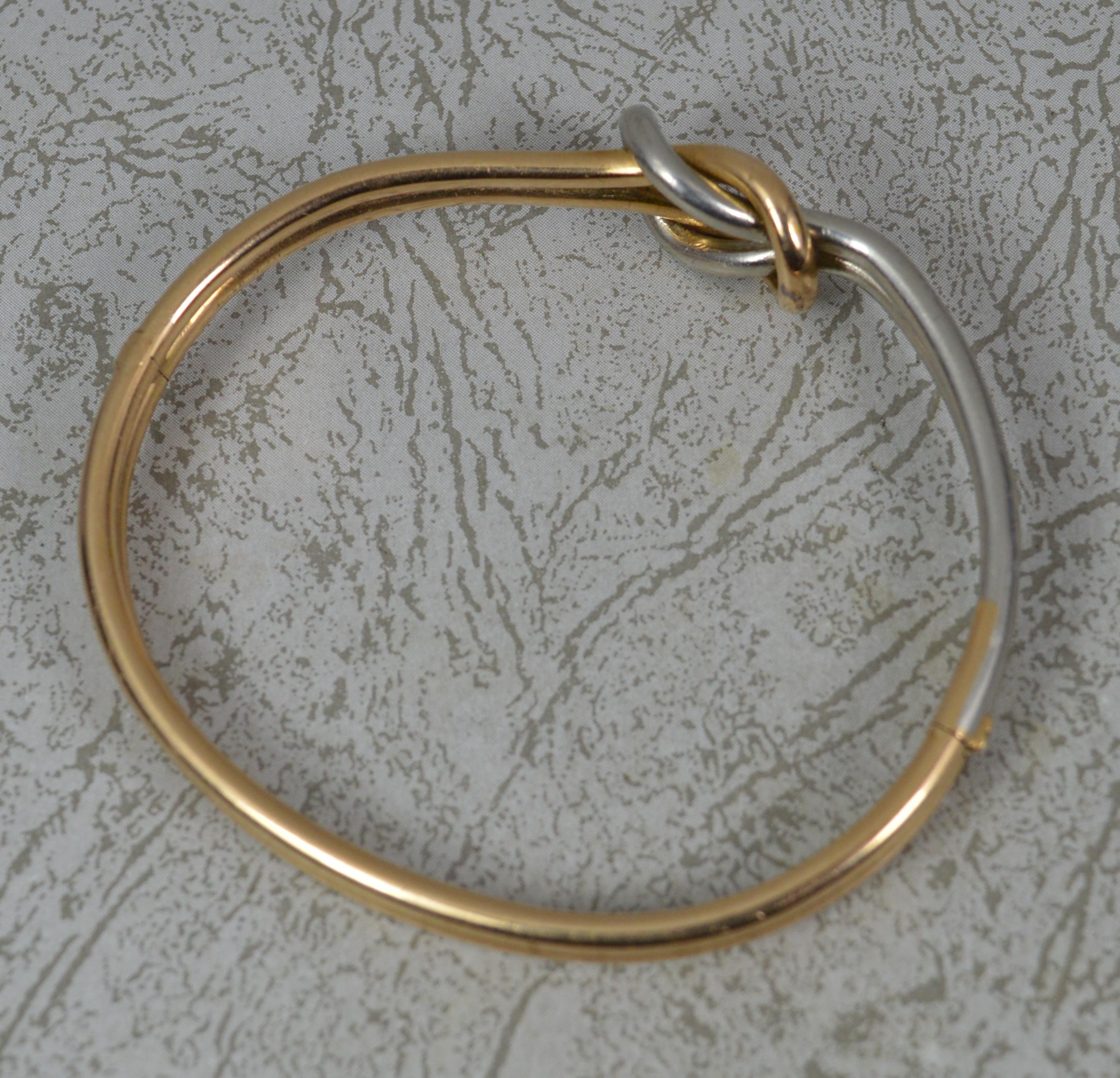 Impressive 14ct Gold and Platinum Forever Knot Bangle in Original Fitted Box In Excellent Condition In St Helens, GB