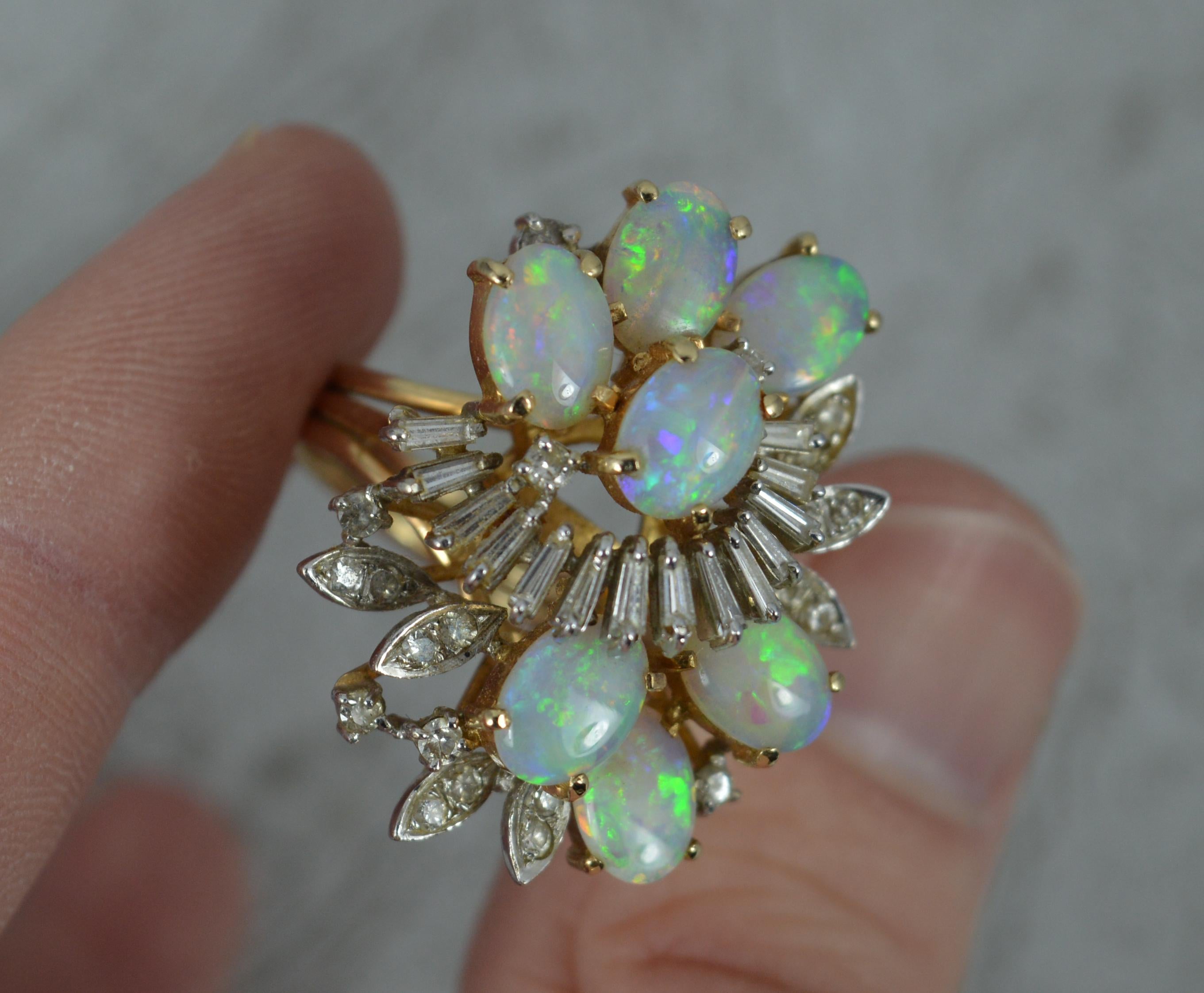 Impressive 14 Carat Gold Diamond Opal Cluster Cocktail Ring 5