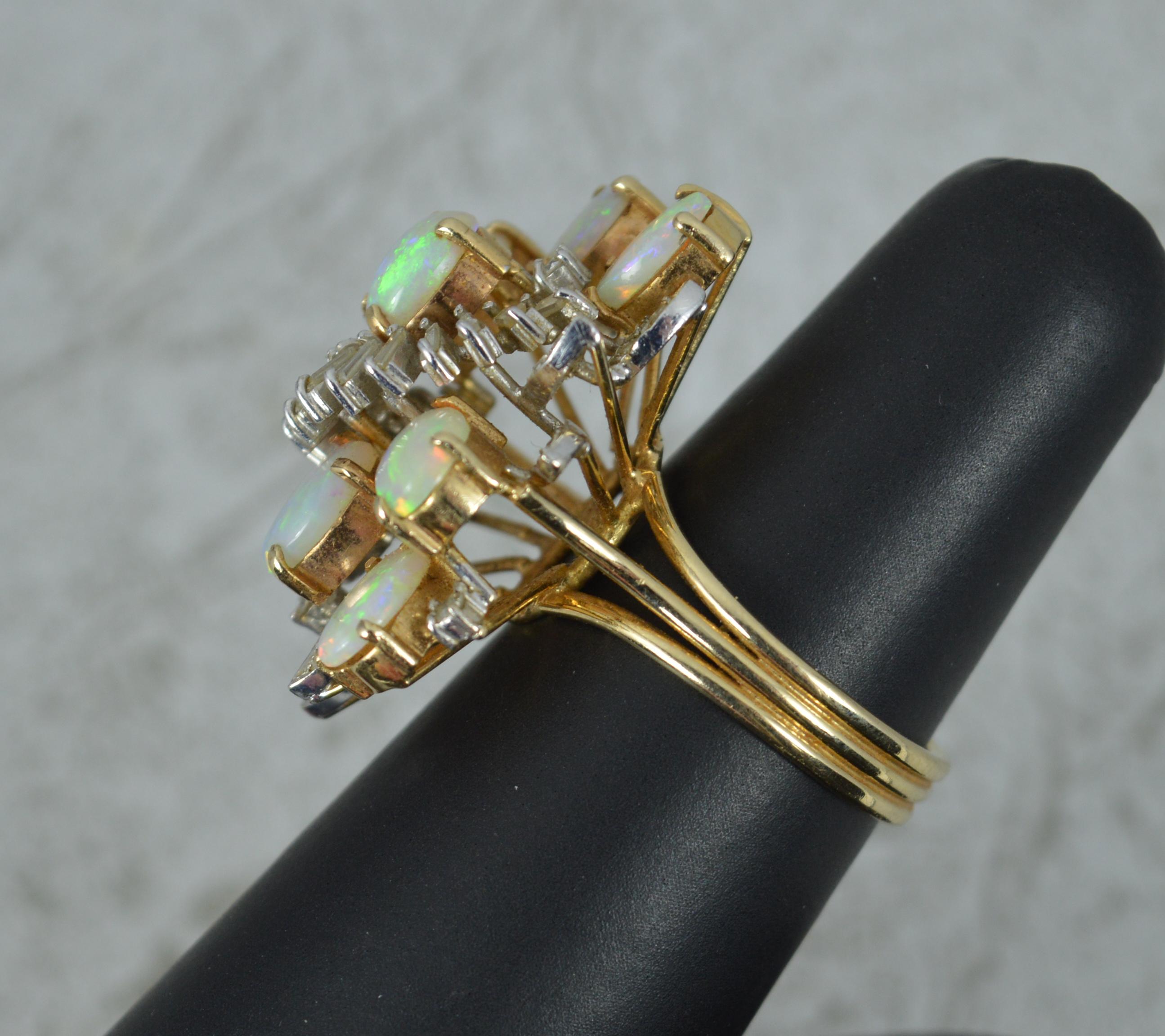 Impressive 14 Carat Gold Diamond Opal Cluster Cocktail Ring 6