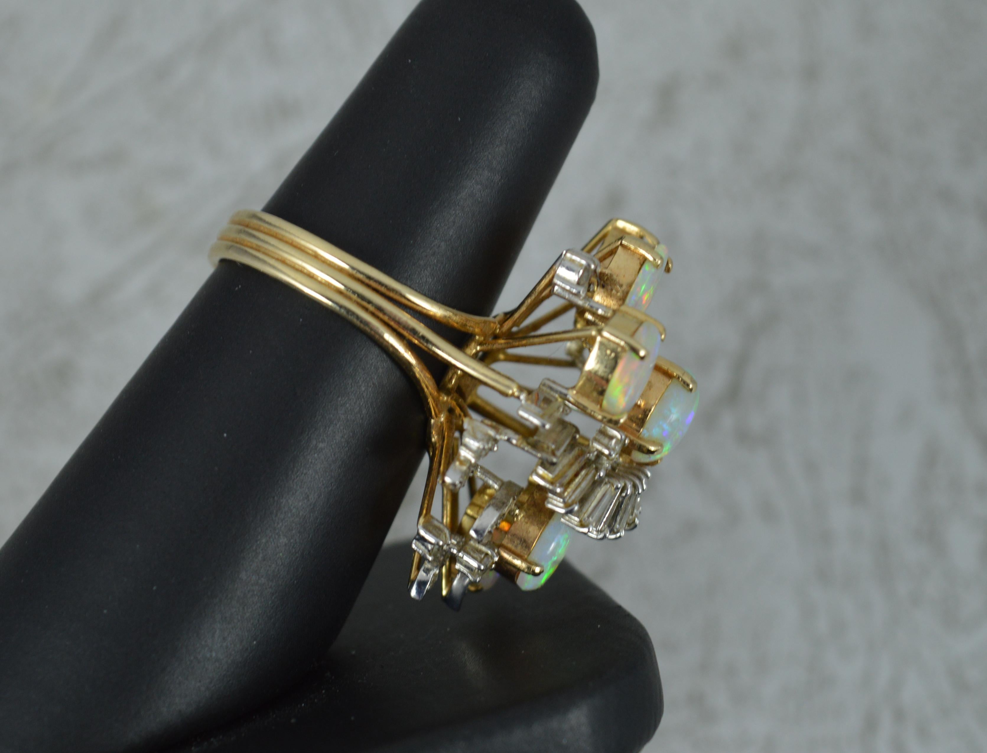 Impressive 14 Carat Gold Diamond Opal Cluster Cocktail Ring 8