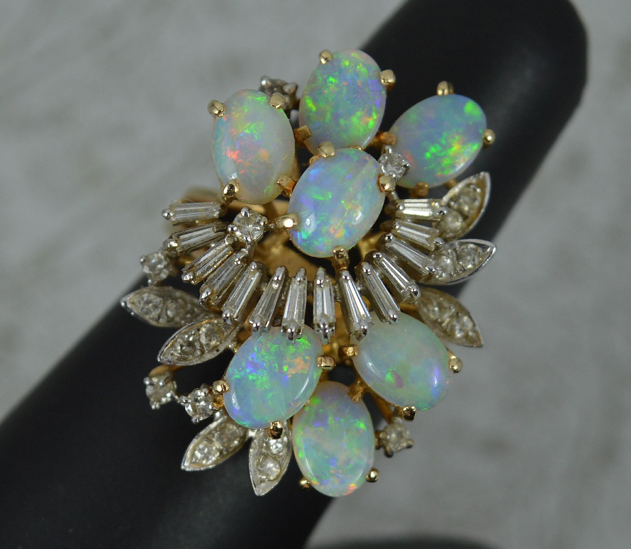 Impressive 14 Carat Gold Diamond Opal Cluster Cocktail Ring 9