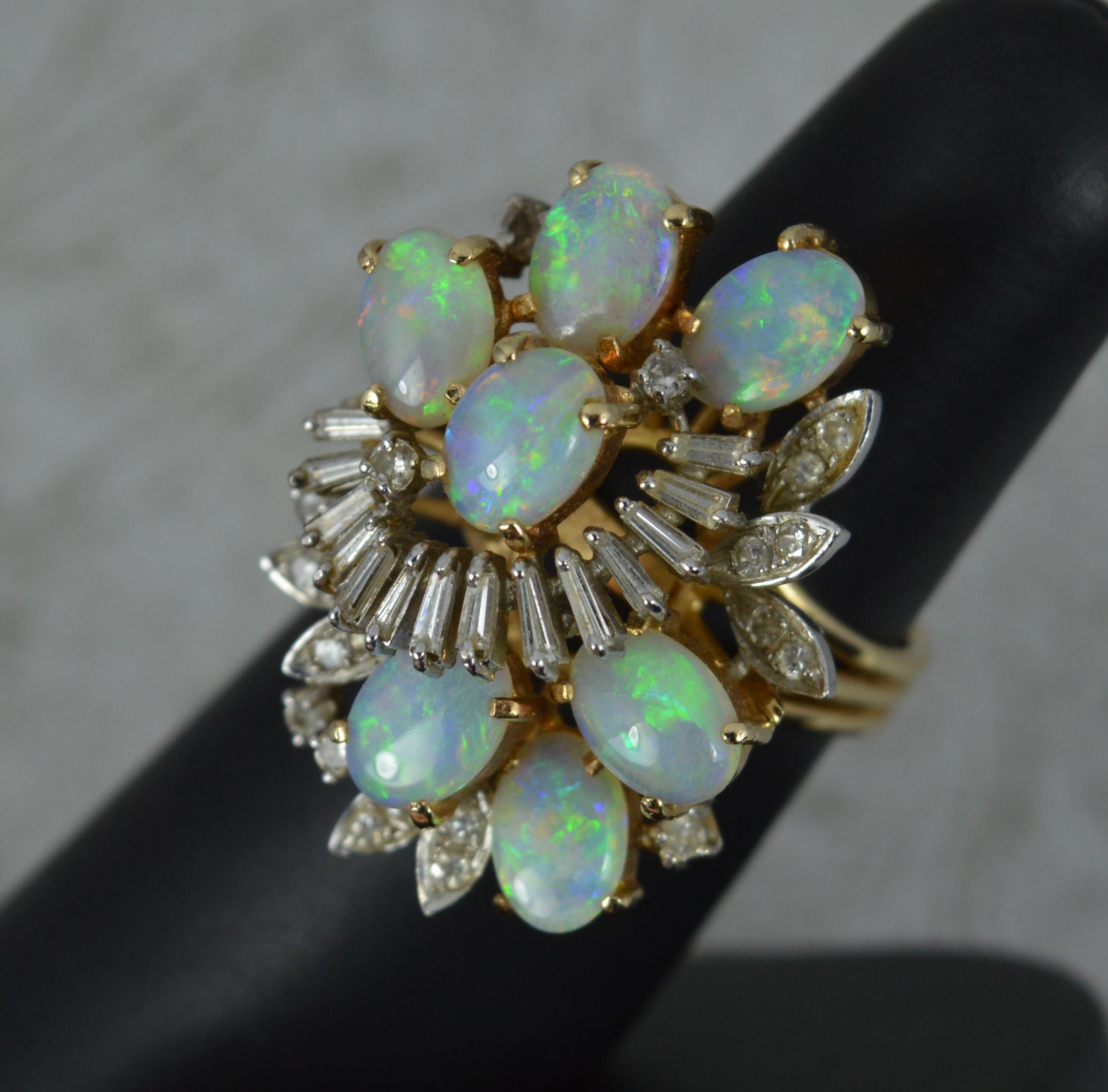 Impressive 14 Carat Gold Diamond Opal Cluster Cocktail Ring 10