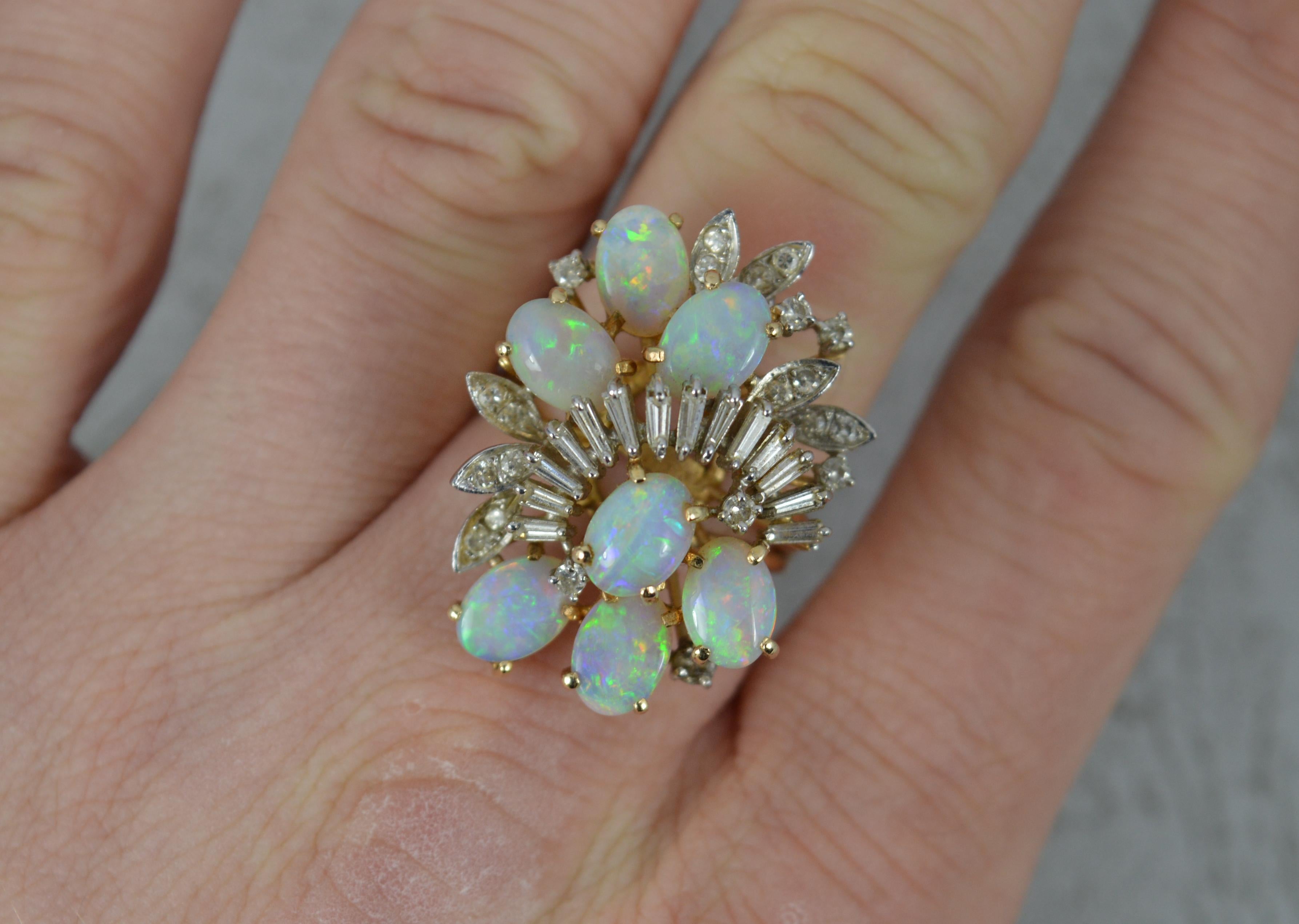 Retro Impressive 14 Carat Gold Diamond Opal Cluster Cocktail Ring