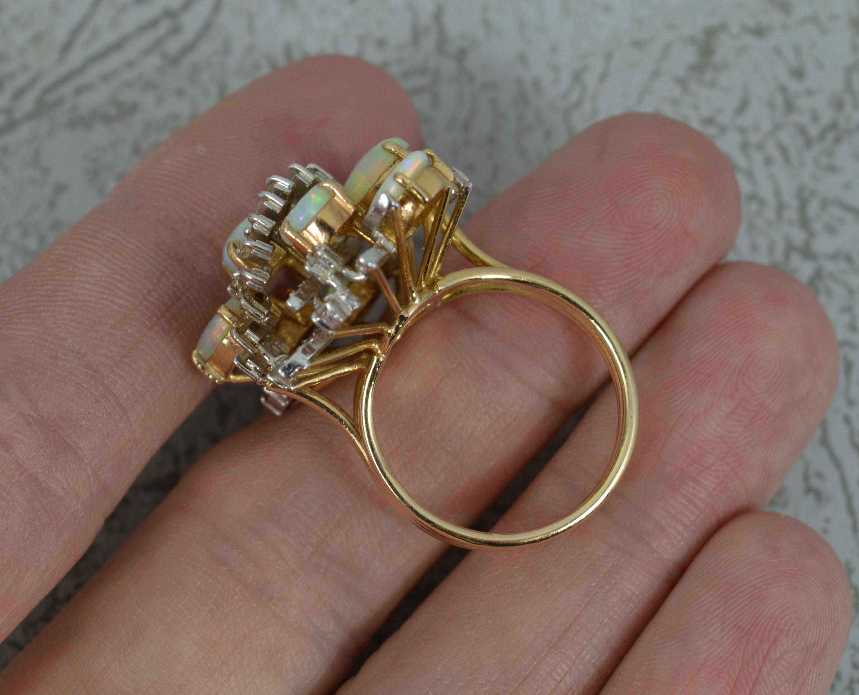Impressive 14 Carat Gold Diamond Opal Cluster Cocktail Ring In Excellent Condition In St Helens, GB