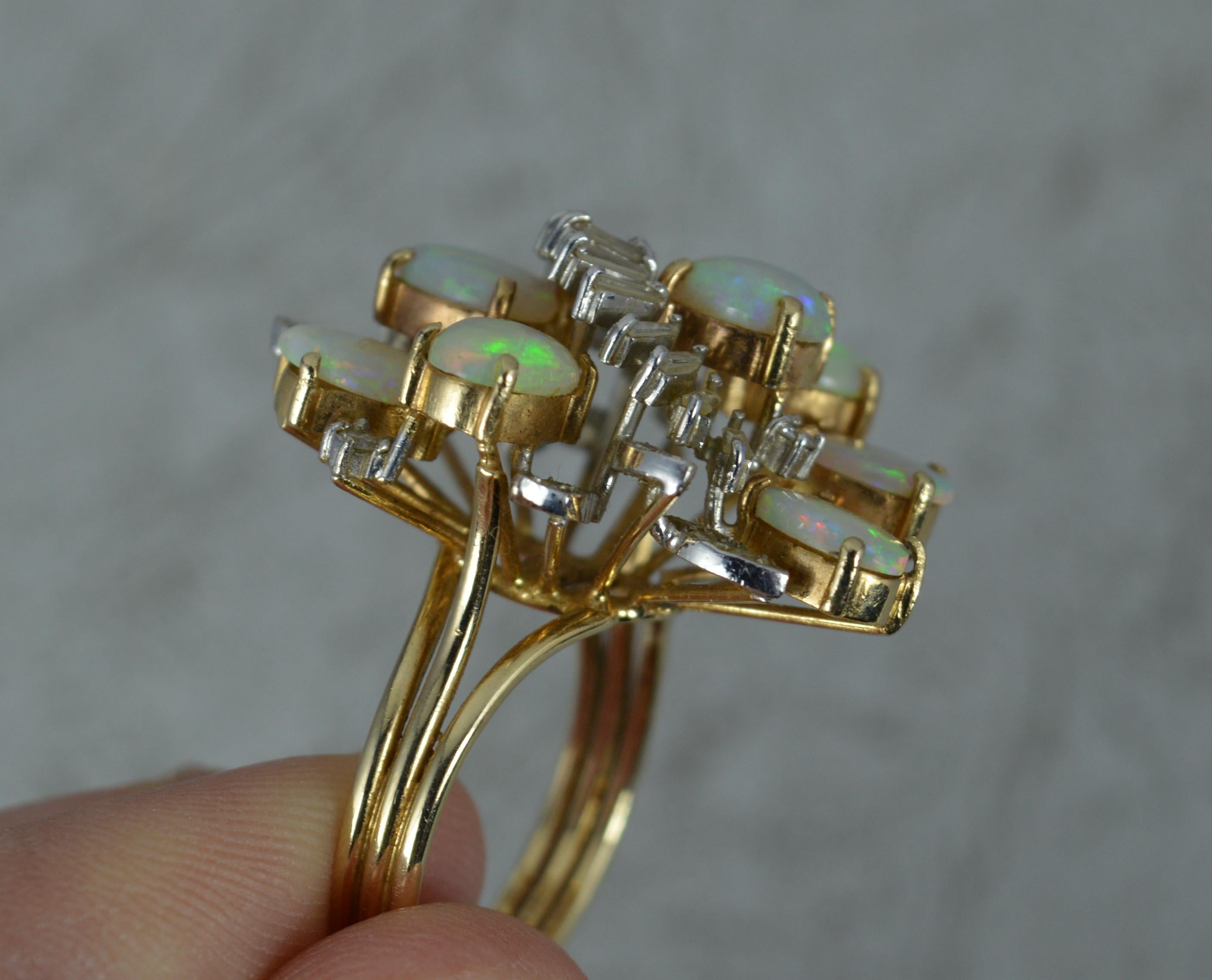 Impressive 14 Carat Gold Diamond Opal Cluster Cocktail Ring 1