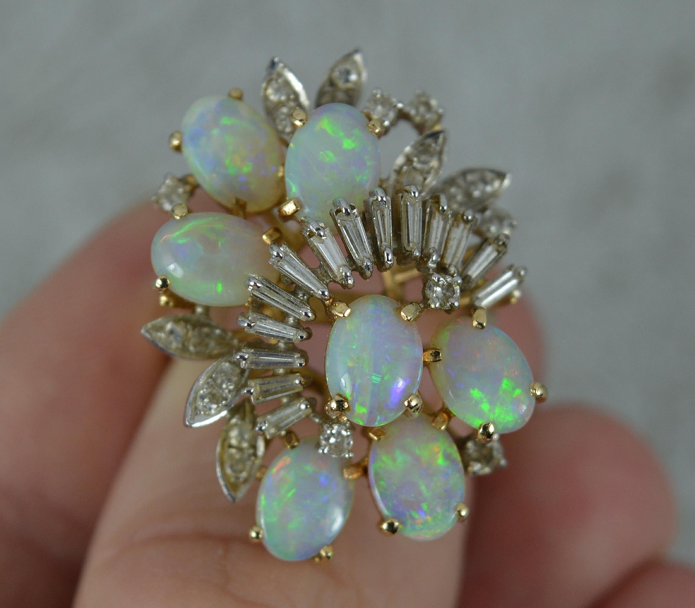 Impressive 14 Carat Gold Diamond Opal Cluster Cocktail Ring 2