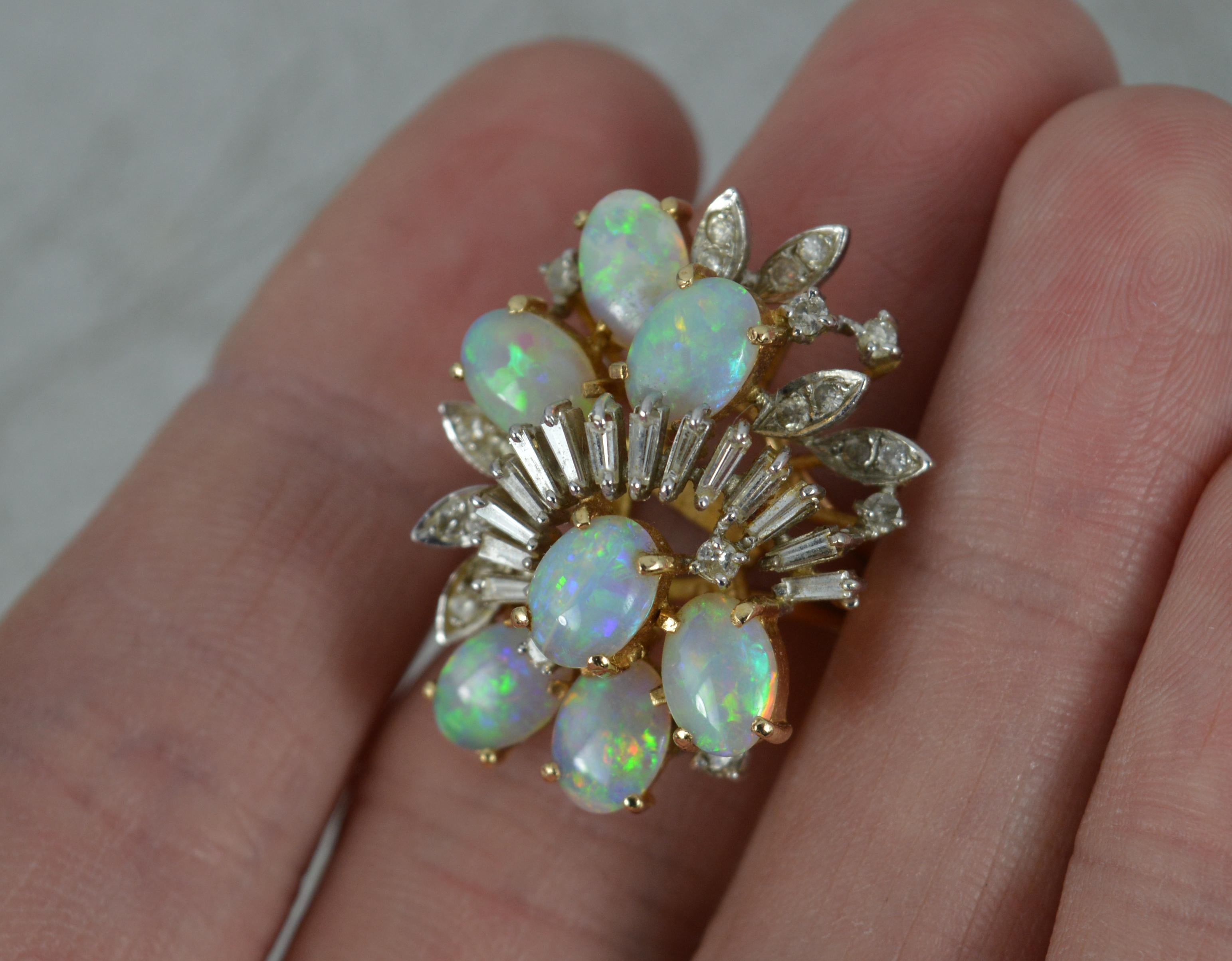 Impressive 14 Carat Gold Diamond Opal Cluster Cocktail Ring 3