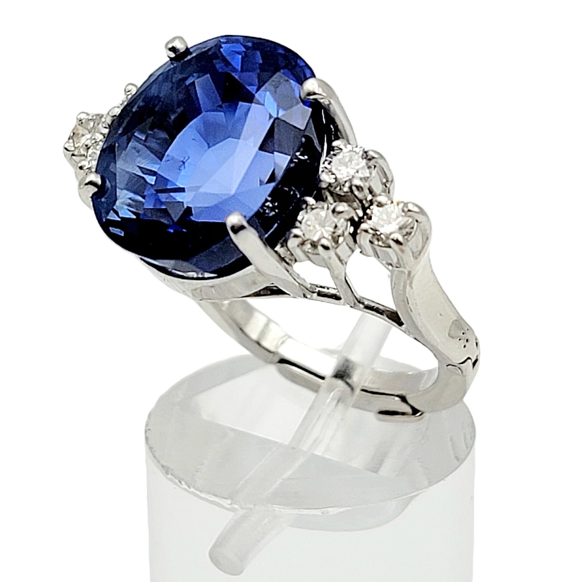 Impressive 15.35 Carat Rare Untreated Oval Ceylon Sapphire and Diamond Ring For Sale 5
