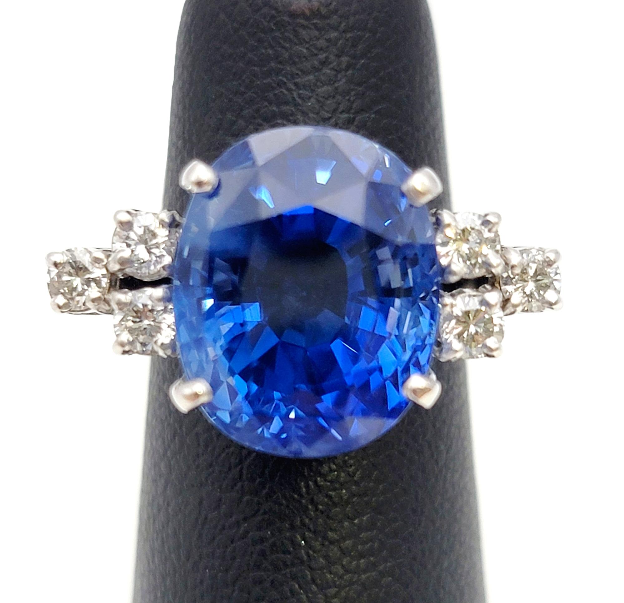 Impressive 15.35 Carat Rare Untreated Oval Ceylon Sapphire and Diamond Ring For Sale 6