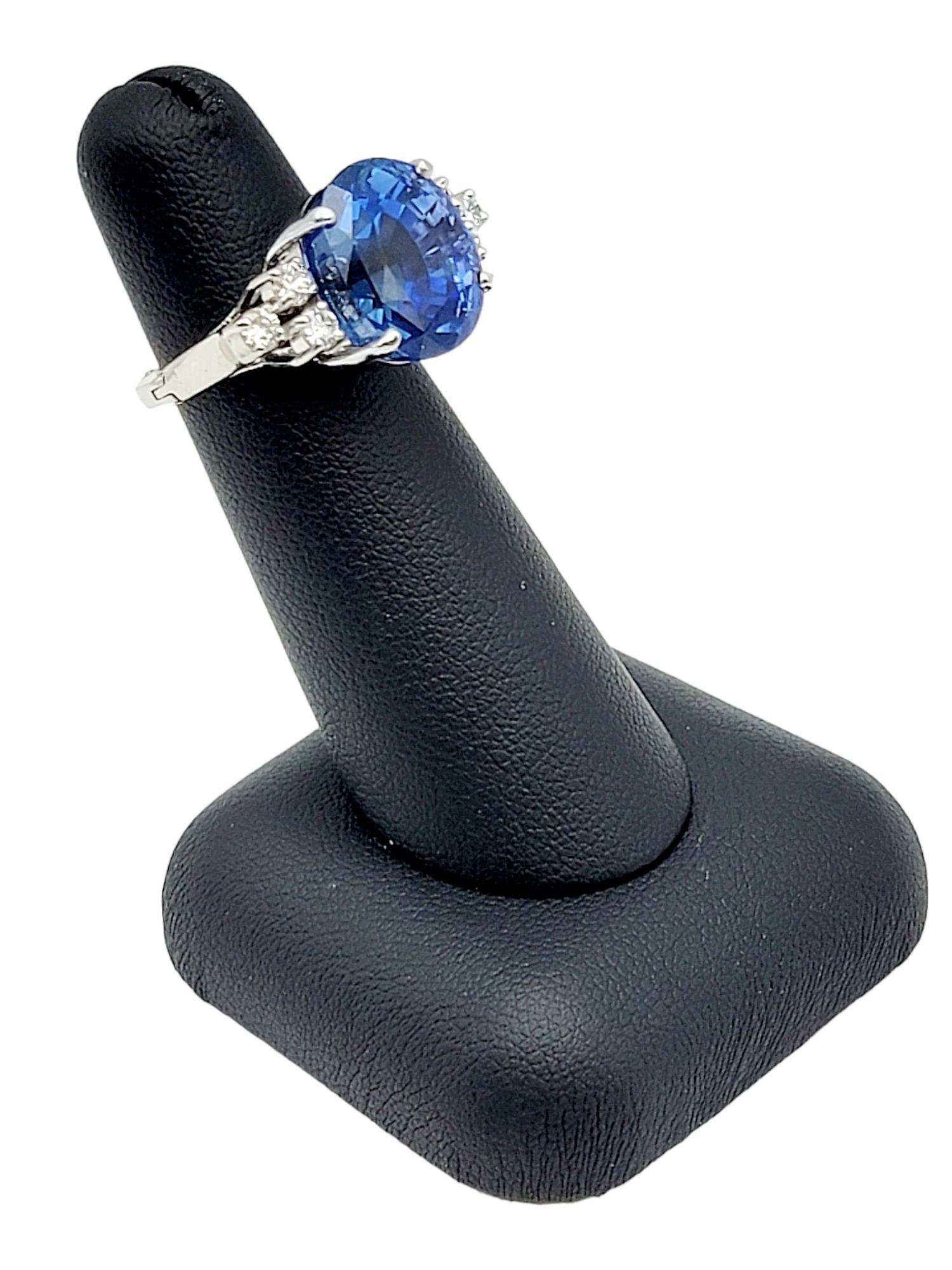 Impressive 15.35 Carat Rare Untreated Oval Ceylon Sapphire and Diamond Ring For Sale 8