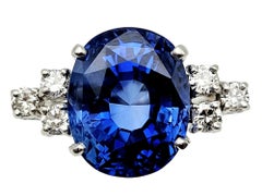 Impressive 15.35 Carat Rare Untreated Oval Ceylon Sapphire and Diamond Ring