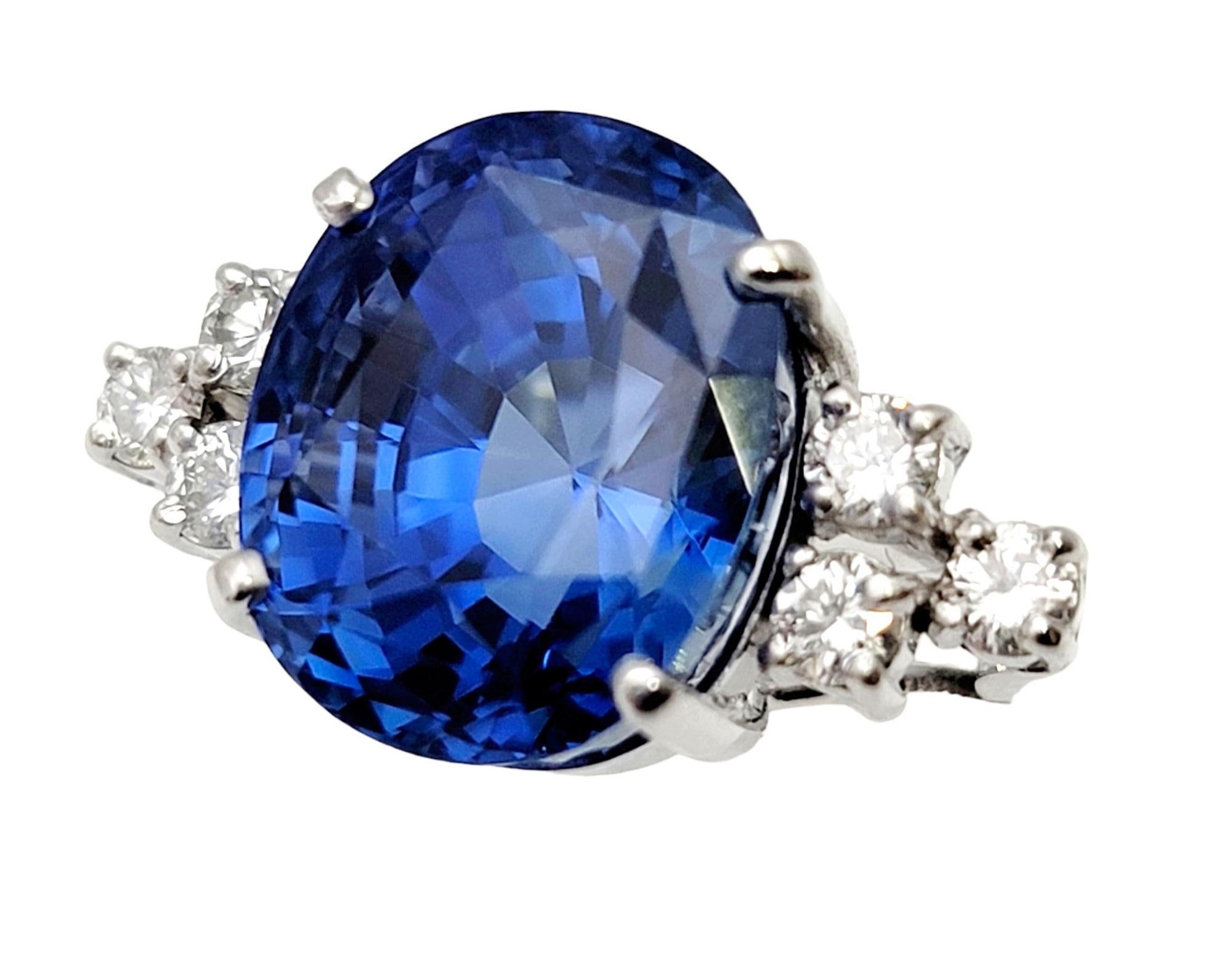 Oval Cut Impressive 15.35 Carat Rare Untreated Oval Ceylon Sapphire and Diamond Ring For Sale