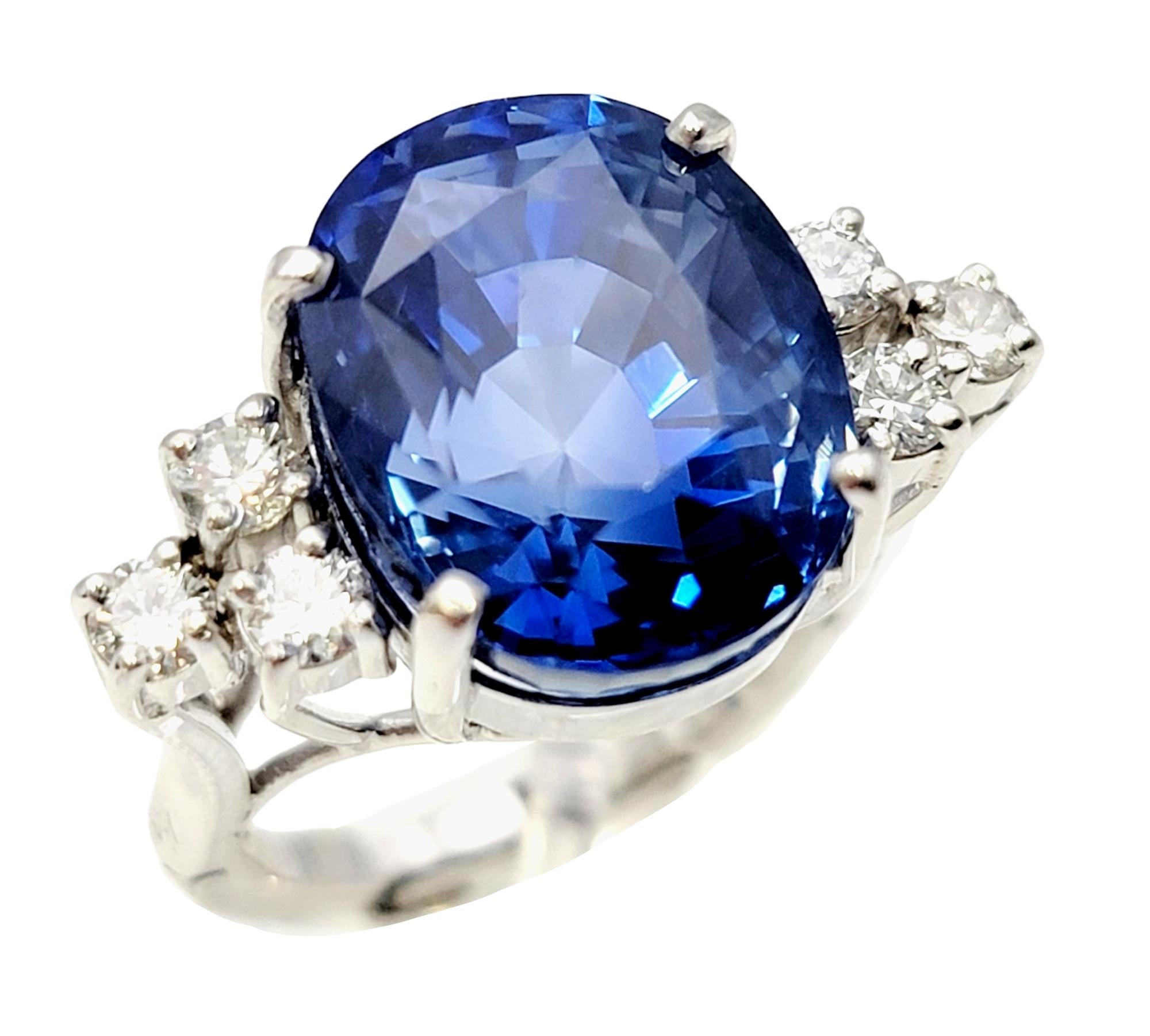 Impressive 15.35 Carat Rare Untreated Oval Ceylon Sapphire and Diamond Ring In Excellent Condition For Sale In Scottsdale, AZ