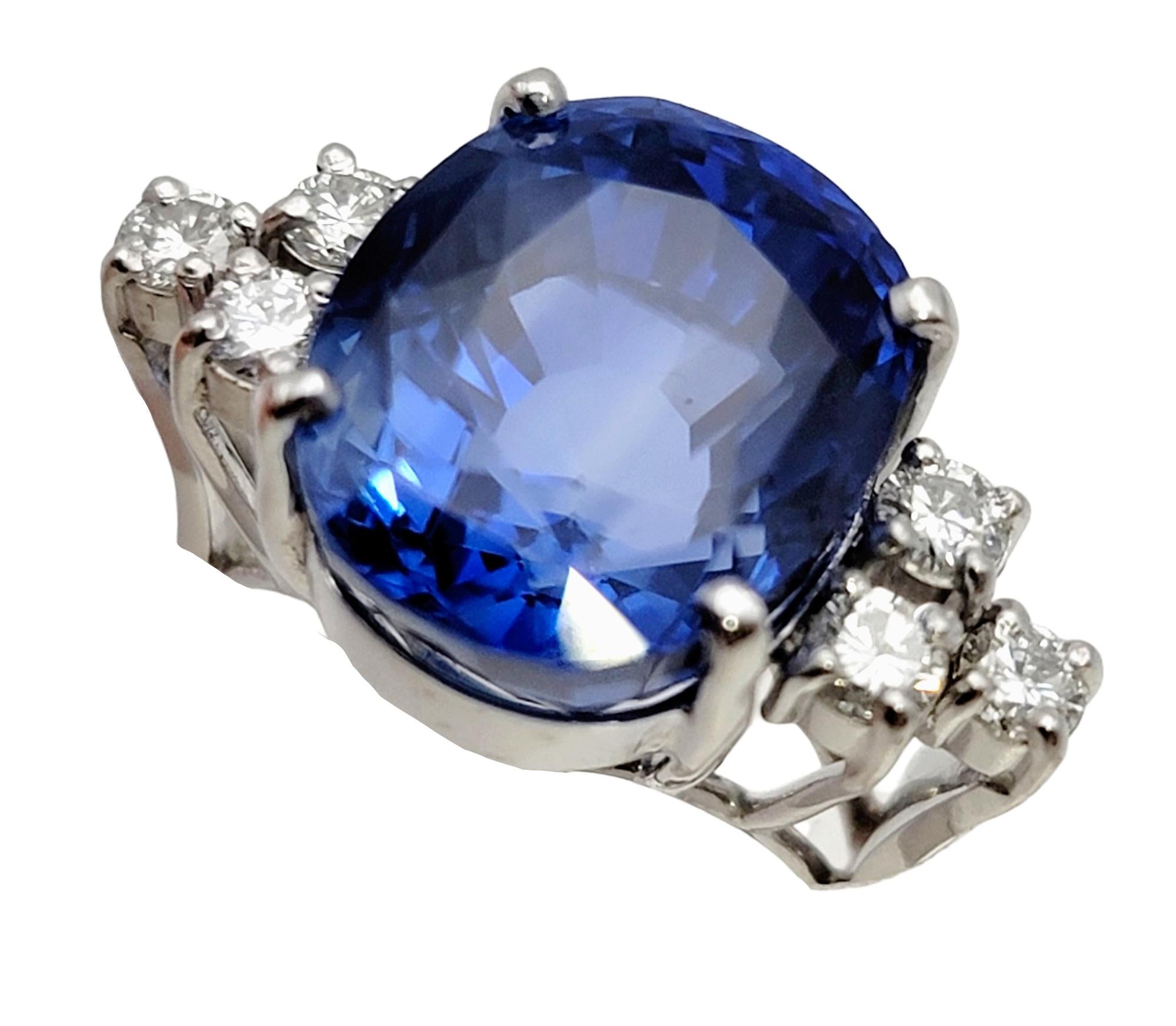 Women's Impressive 15.35 Carat Rare Untreated Oval Ceylon Sapphire and Diamond Ring For Sale