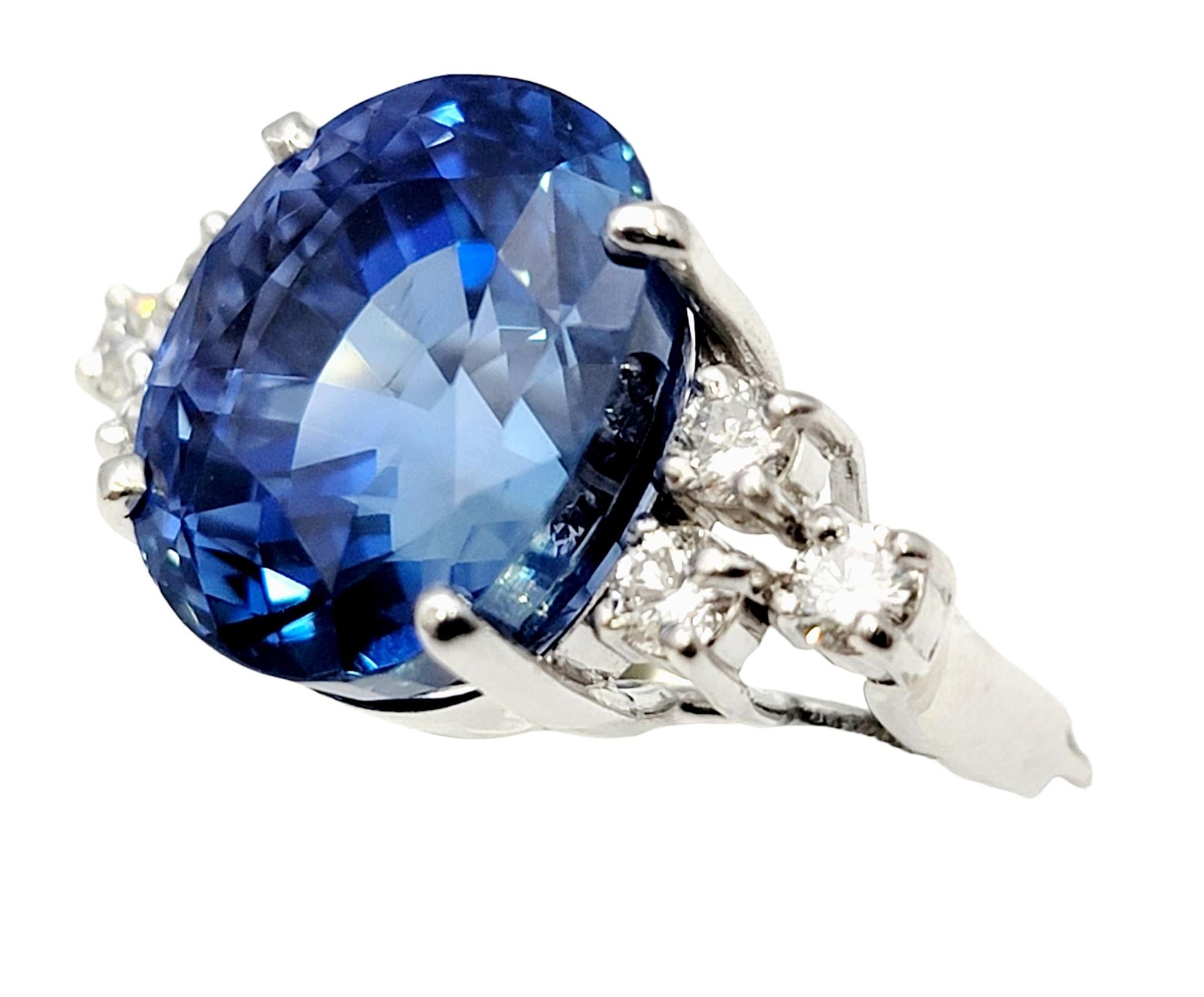 Impressive 15.35 Carat Rare Untreated Oval Ceylon Sapphire and Diamond Ring For Sale 1