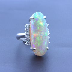 Impressionante anello da cocktail in cristallo australiano Opale diamante platino da 15,36 carati