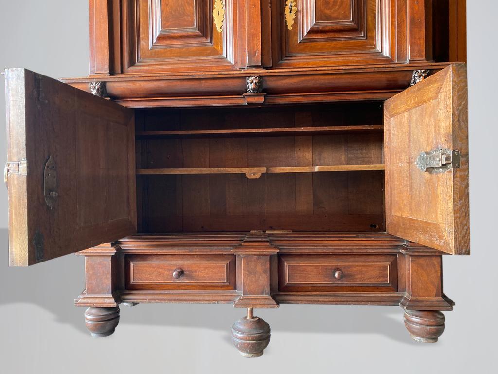 Impressive 17th Century Dutch Walnut on Solid Oak Cupboard For Sale 4