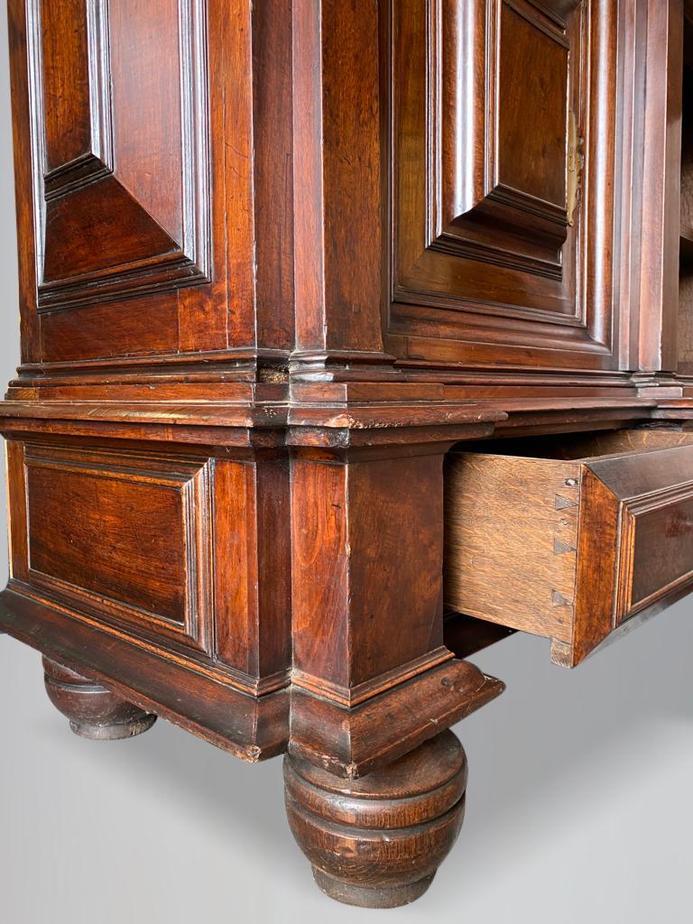 Impressive 17th Century Dutch Walnut on Solid Oak Cupboard For Sale 6