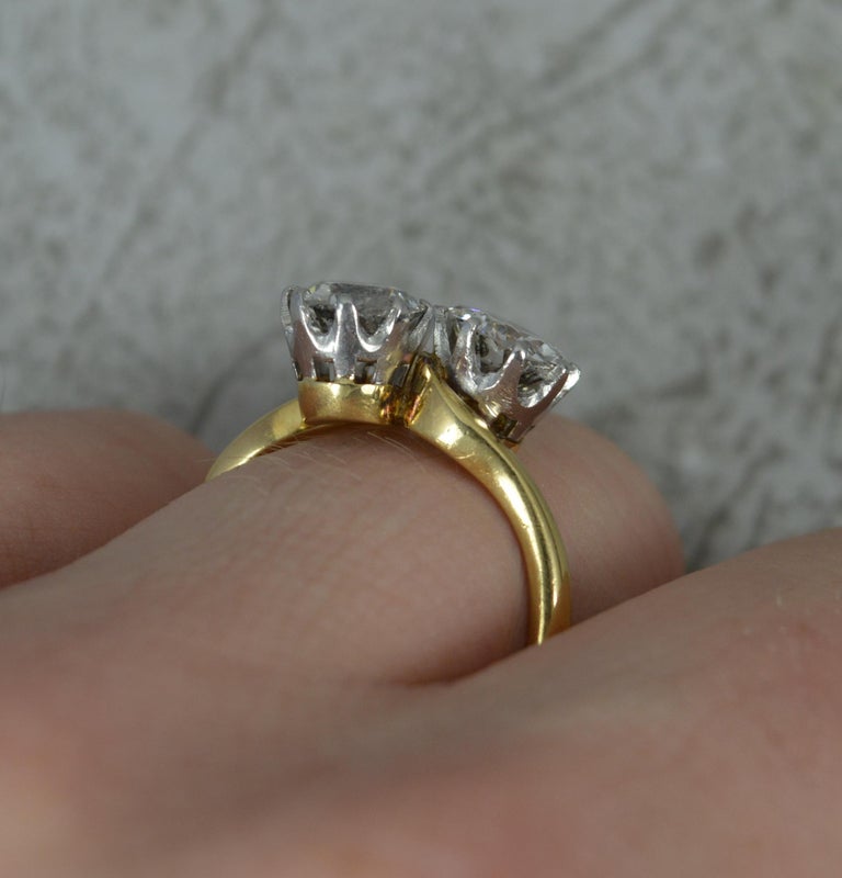 Impressive 18 Carat Gold and 2.00 Carat Old Cut Diamond Toi Et Moi Ring In Excellent Condition In St Helens, GB