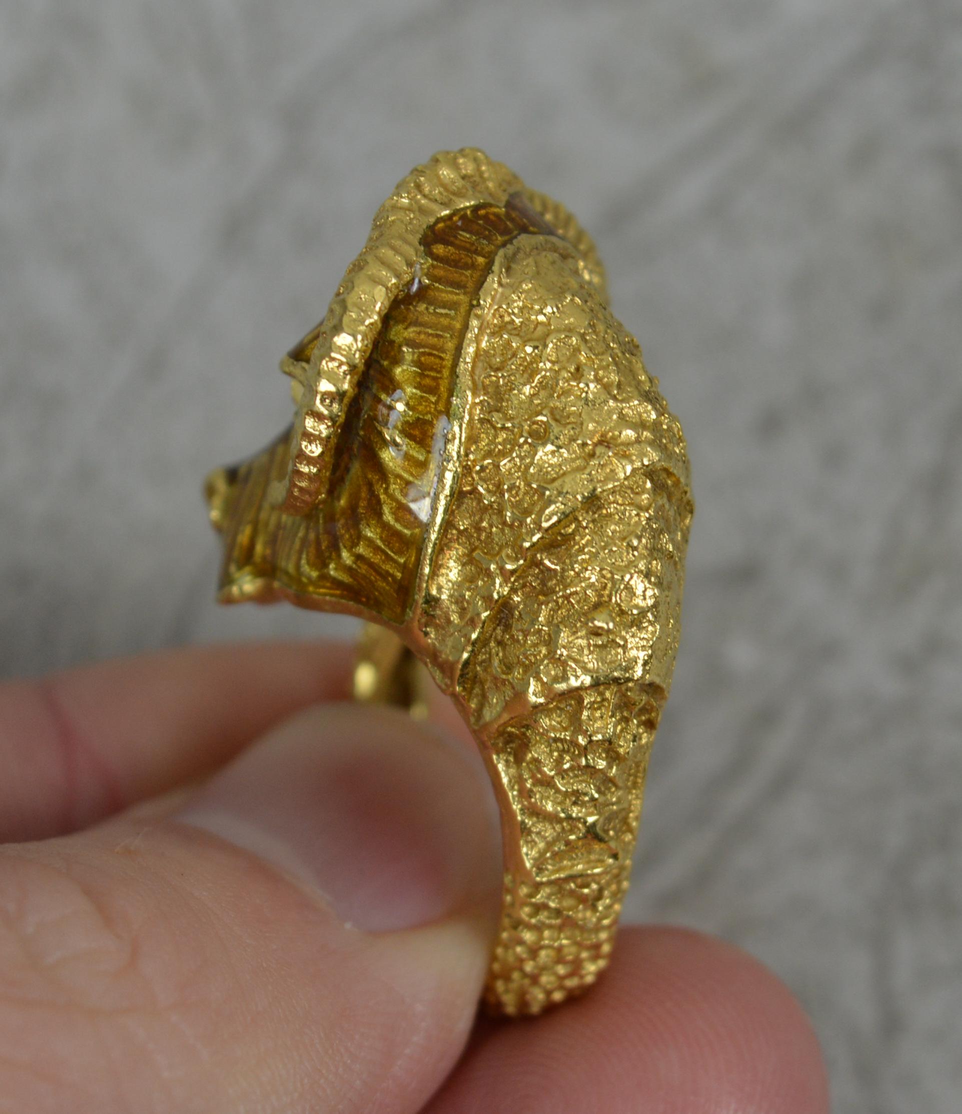 Impressive 18 Carat Gold and Enamel Ram Head Statement Ring 6