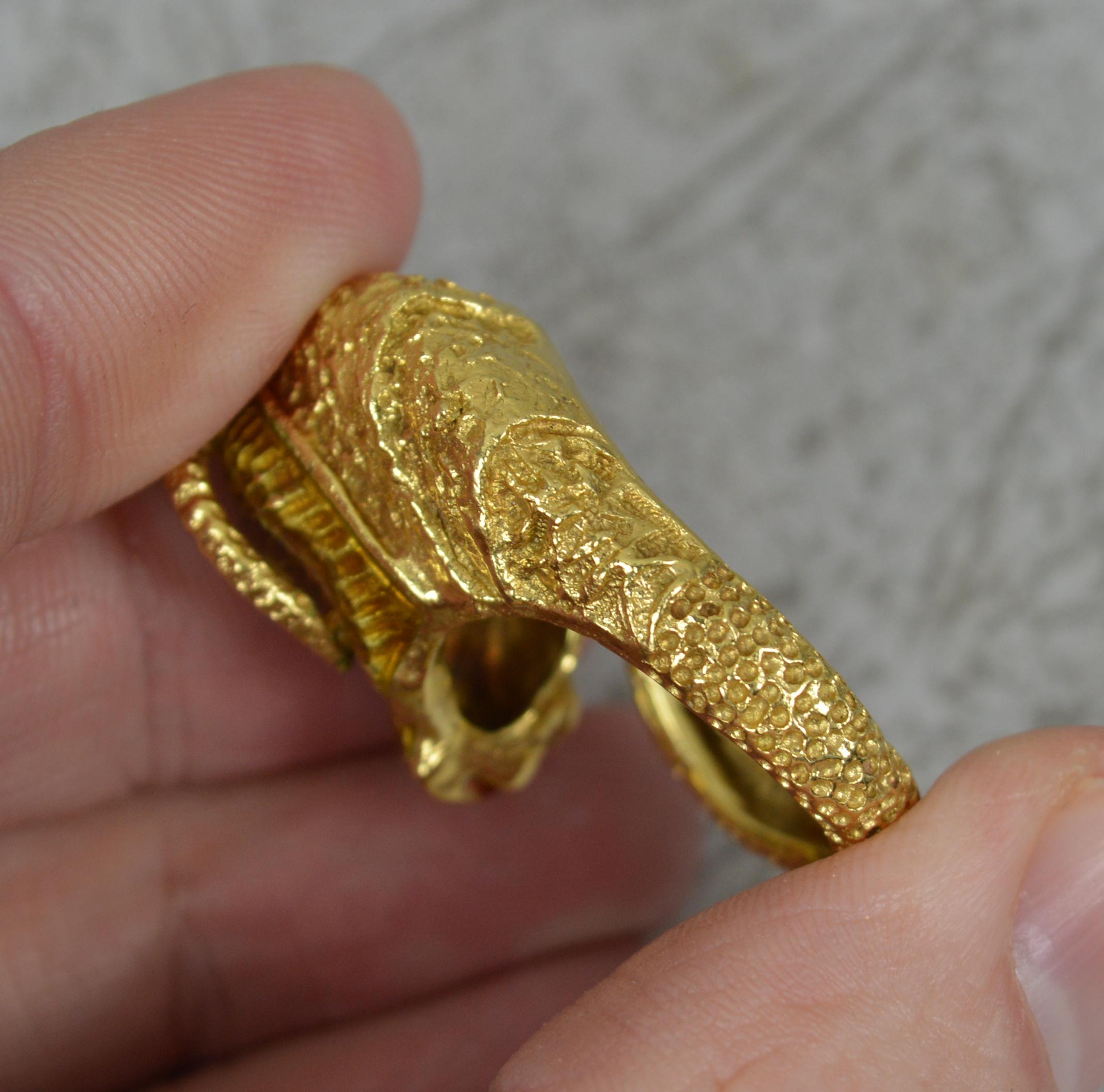 Impressive 18 Carat Gold and Enamel Ram Head Statement Ring 7