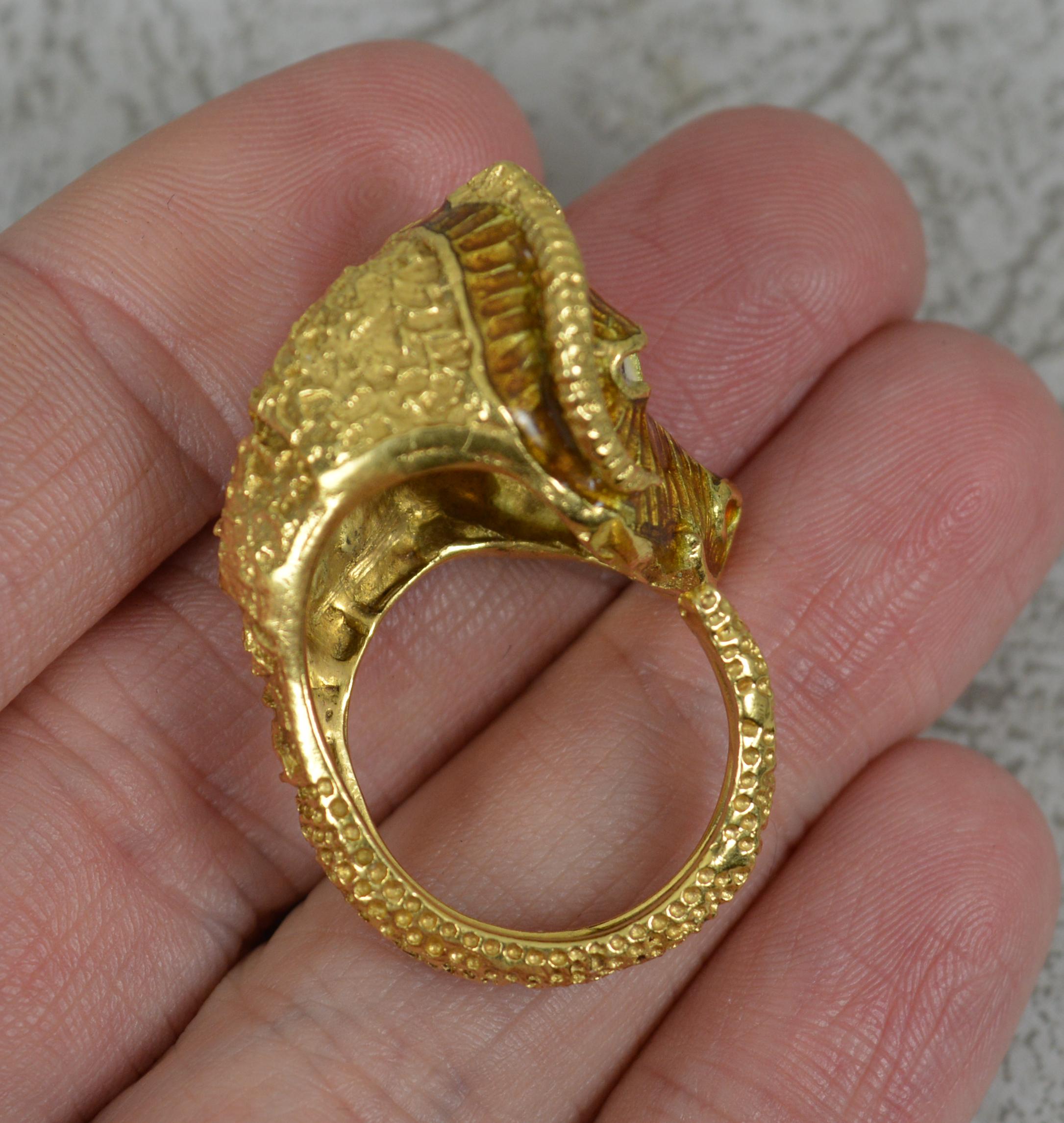 Impressive 18 Carat Gold and Enamel Ram Head Statement Ring For Sale 8