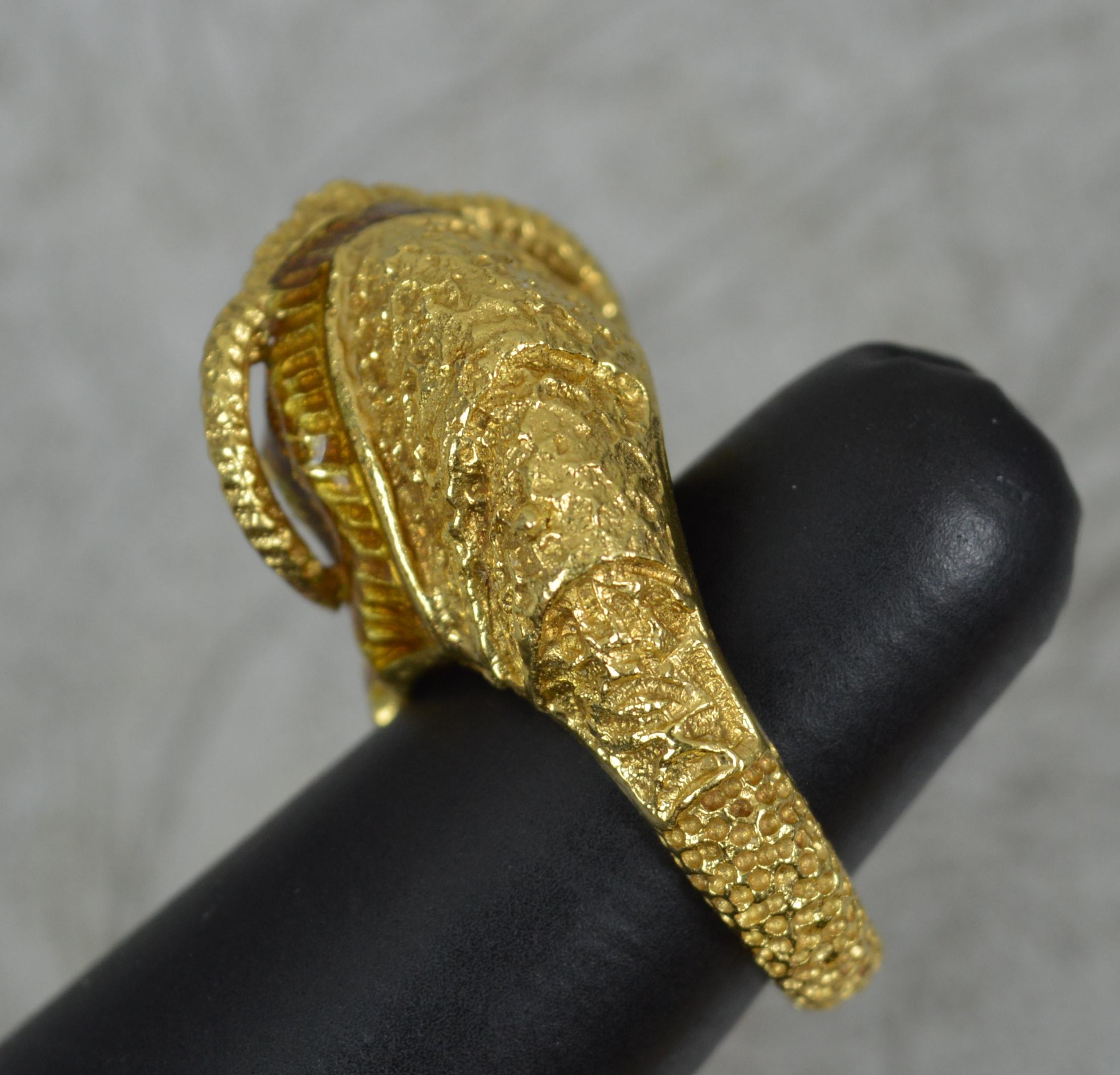 Impressive 18 Carat Gold and Enamel Ram Head Statement Ring For Sale 9