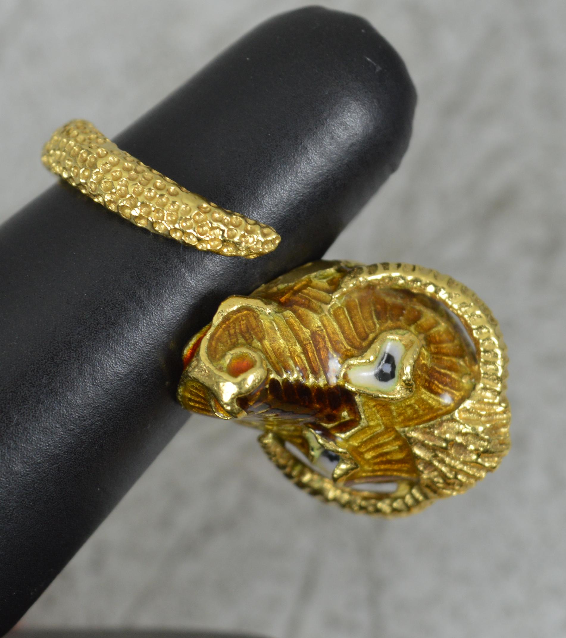 Impressive 18 Carat Gold and Enamel Ram Head Statement Ring For Sale 11