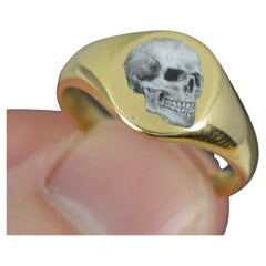 Impressive 18 Carat Gold and Enamel Skull Signet Ring