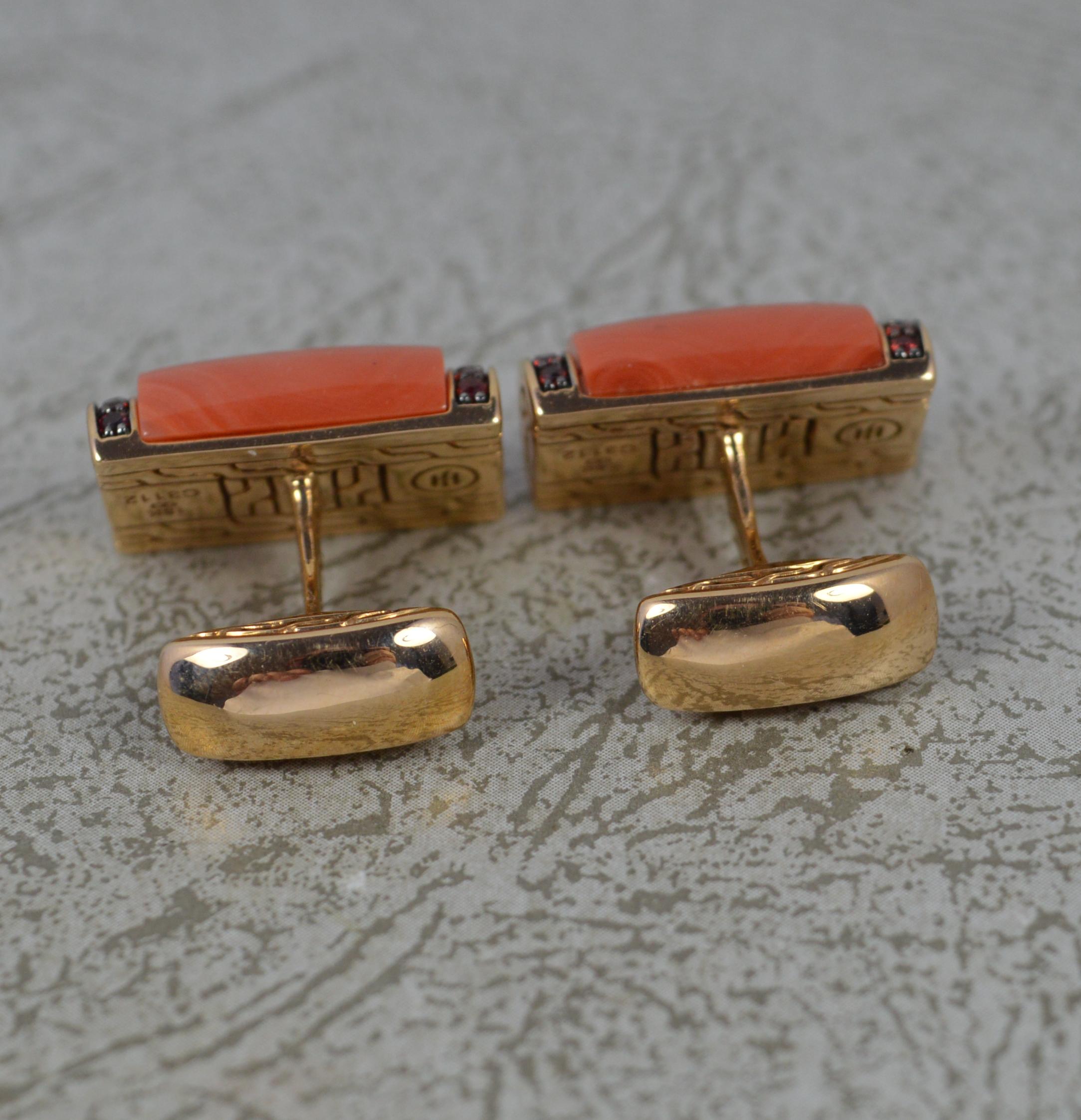 Impressive 18 Carat Rose Gold Coral and Garnet Cufflinks For Sale 2