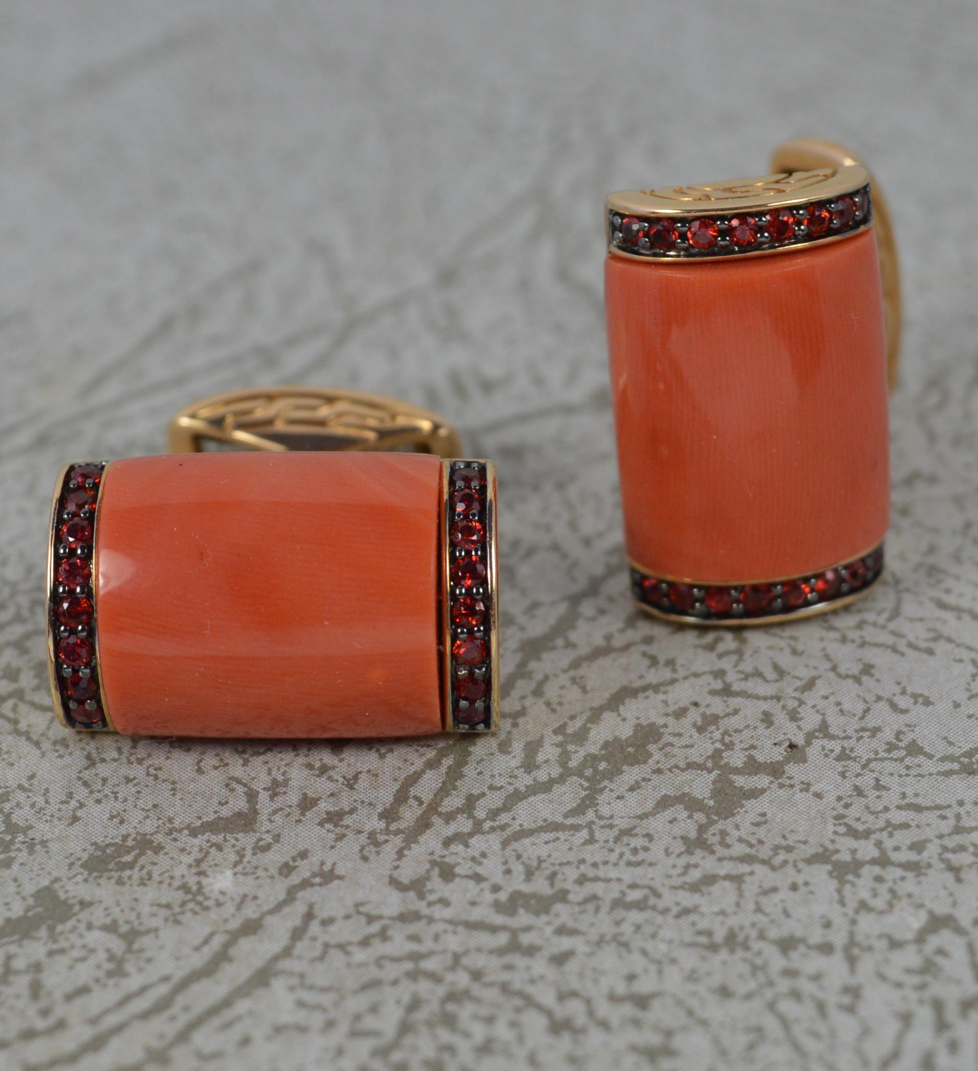 Impressive 18 Carat Rose Gold Coral and Garnet Cufflinks For Sale 3