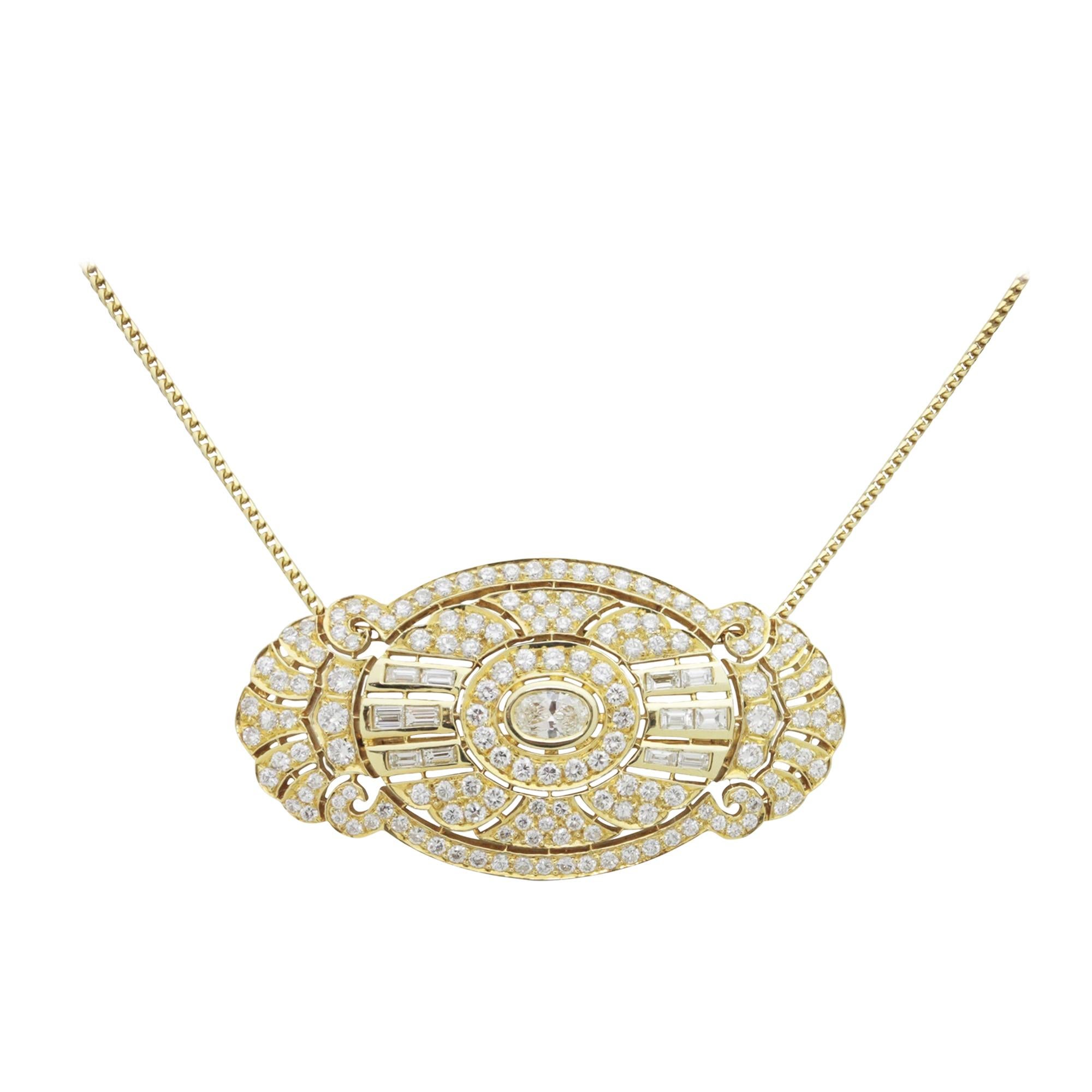 Impressive 18 Karat Gold, Art Deco Style Diamond Brooch Pendant