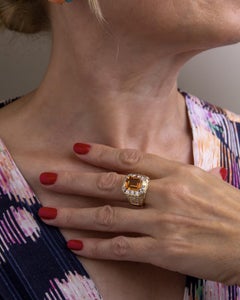 Impressive 18 Karat Gold, Citrine and Diamond Cocktail Ring