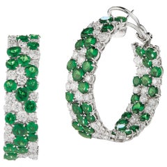 Impressive 18 Karat White Gold Hoop Earrings Set with Tsavorite and Diamond