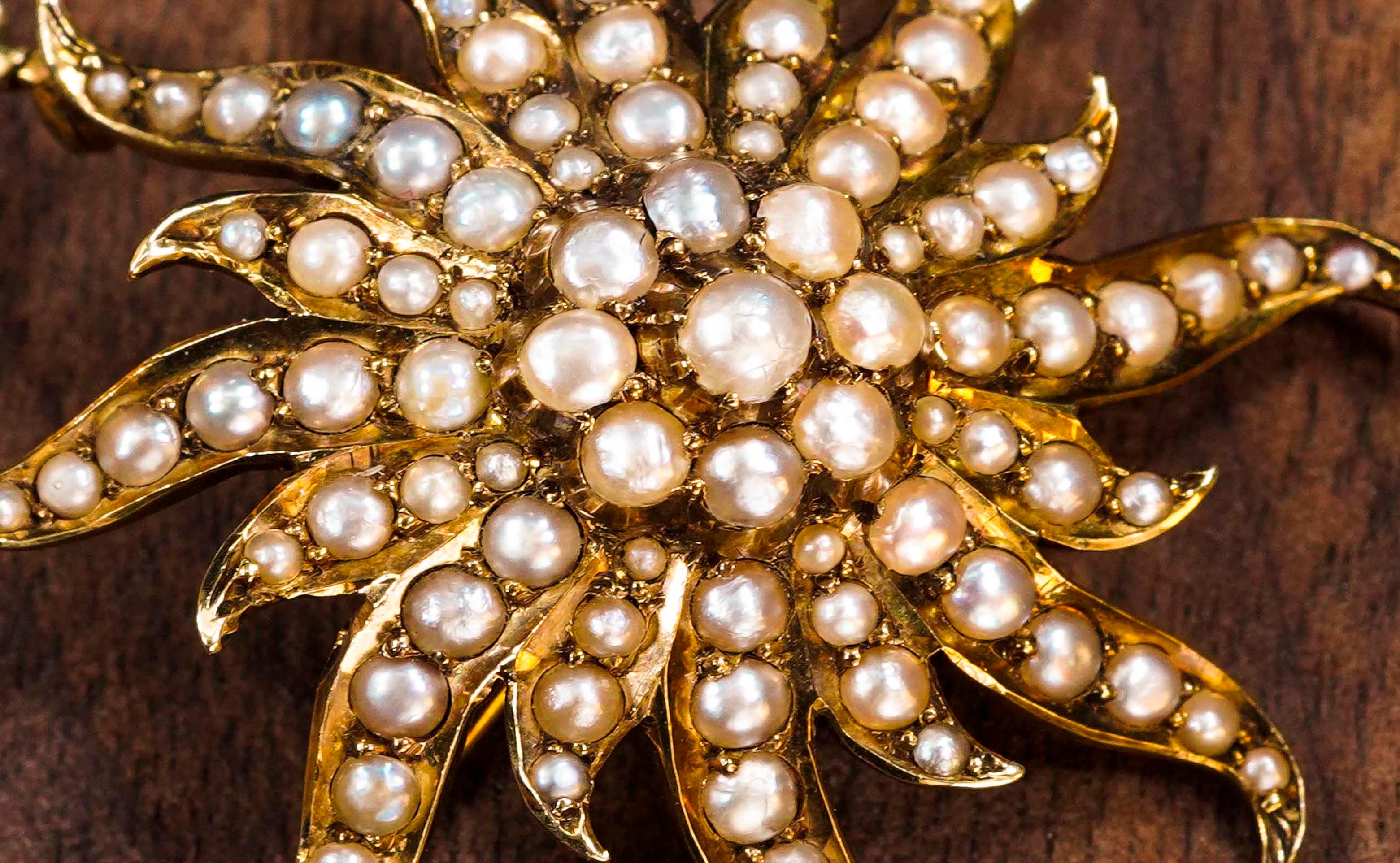 1800s Art Nouveau Gold Pearl Set Star Shaped and Enamel Pendant Watch 4
