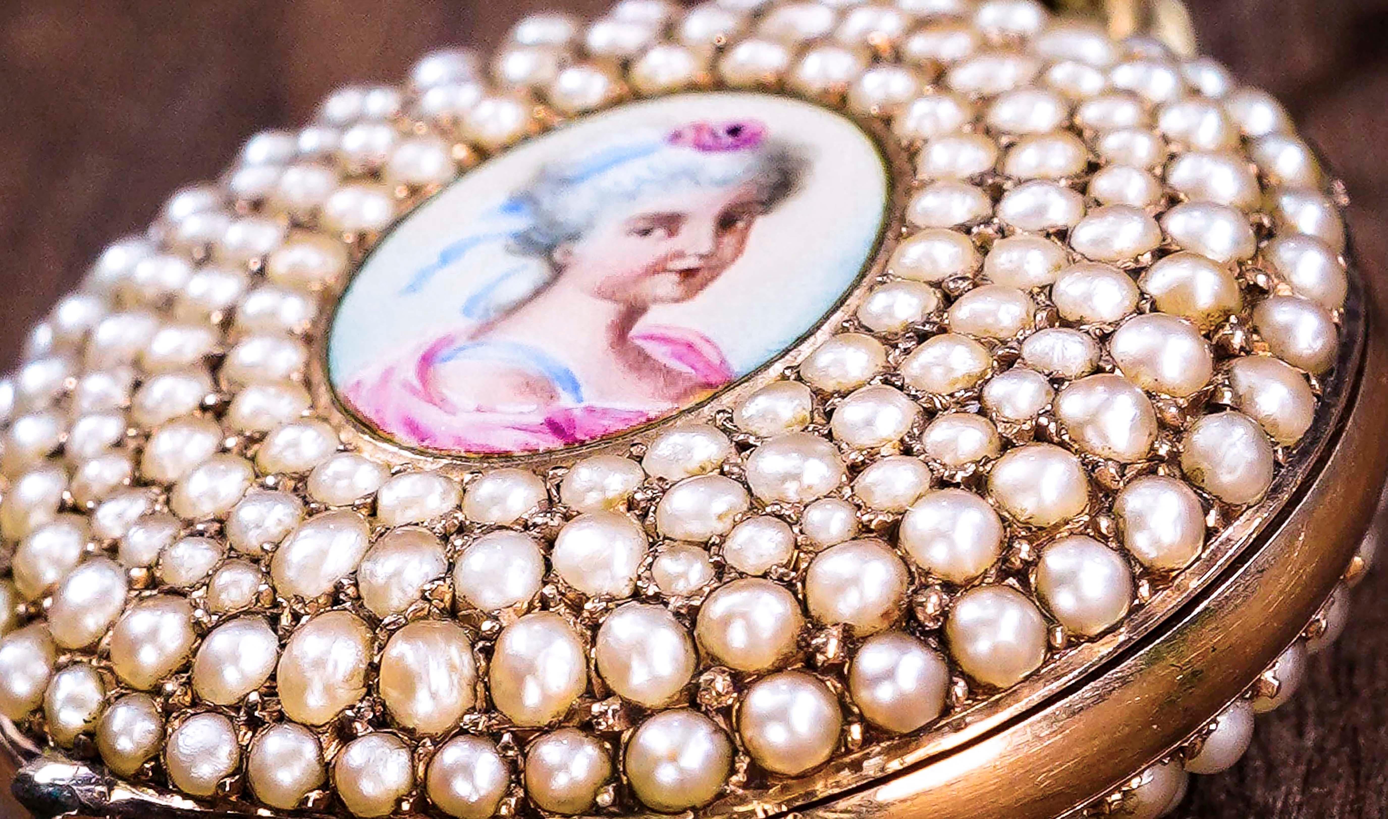 1800s Art Nouveau Gold Pearl Set Star Shaped and Enamel Pendant Watch 8