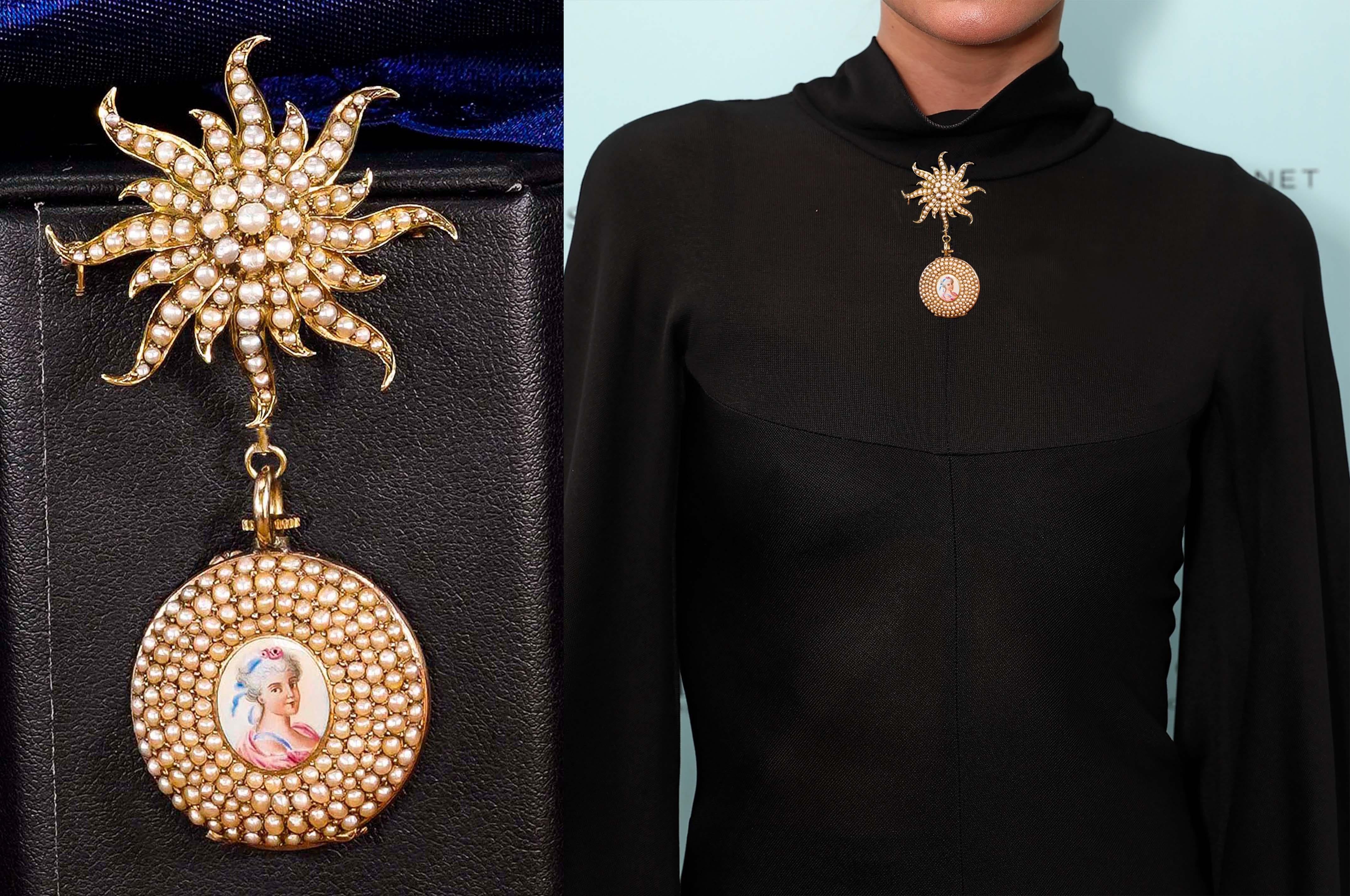 1800s Art Nouveau Gold Pearl Set Star Shaped and Enamel Pendant Watch 10