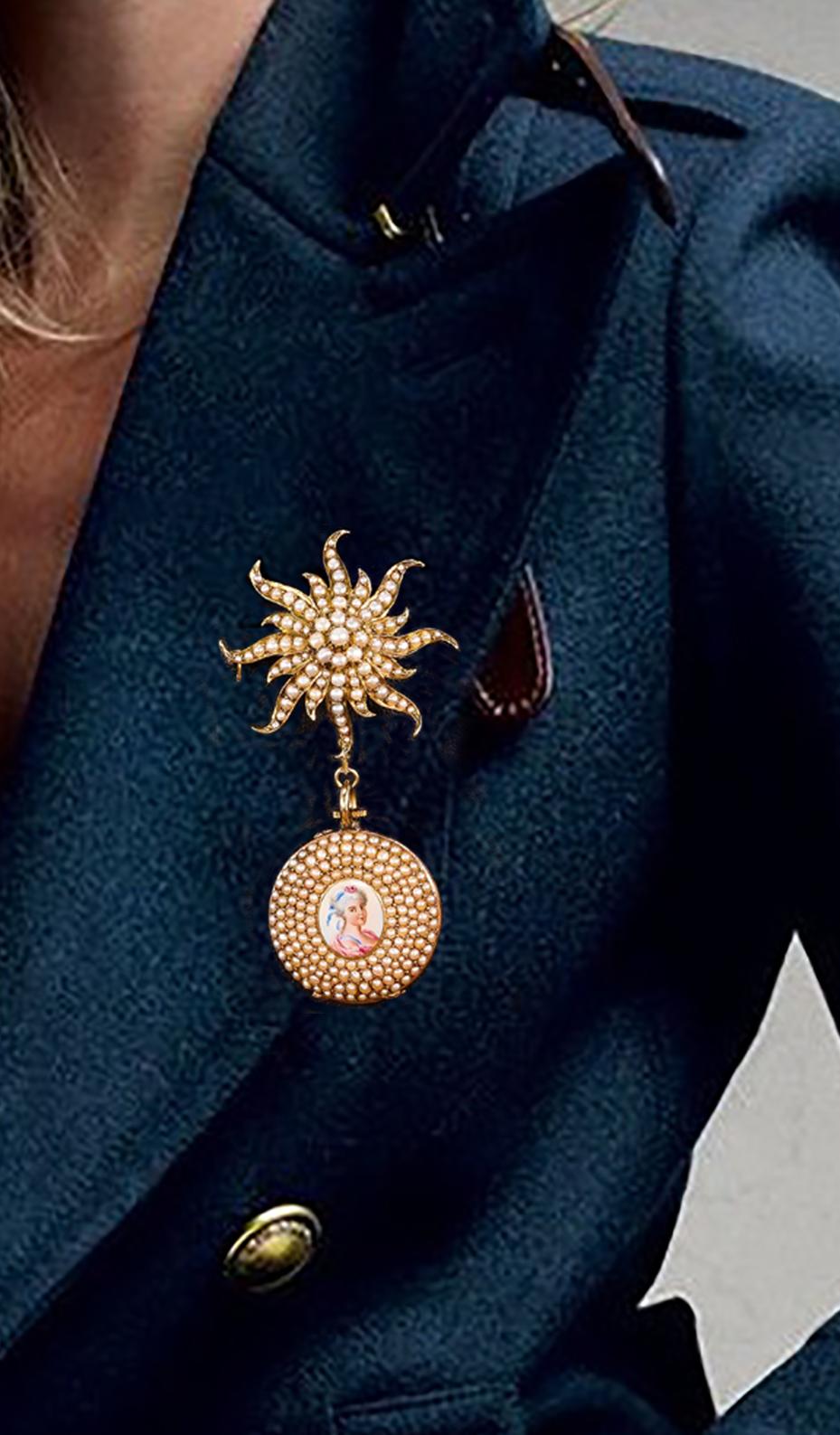 1800s Art Nouveau Gold Pearl Set Star Shaped and Enamel Pendant Watch 11