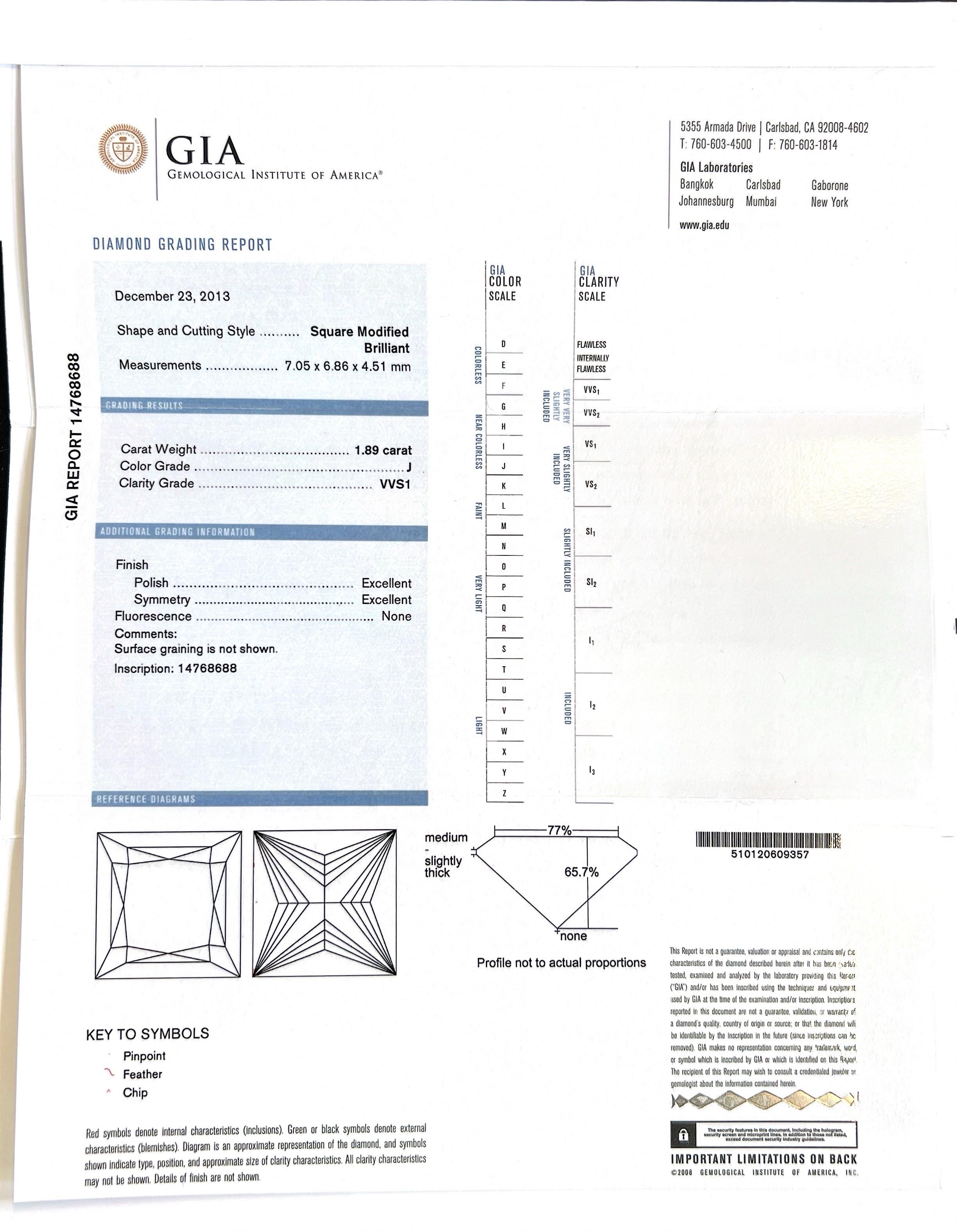 Impressive 1.89ct GIA Princess Cut Diamond Ring in vendita 3