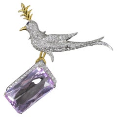 Beeindruckende Schlumberger-Brosche, 18 Karat Gold 2,5 Karat Diamant Kunzit