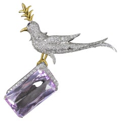 Impressive 18ct Gold 2.5ct Diamond Kunzite Schlumberger Brooch