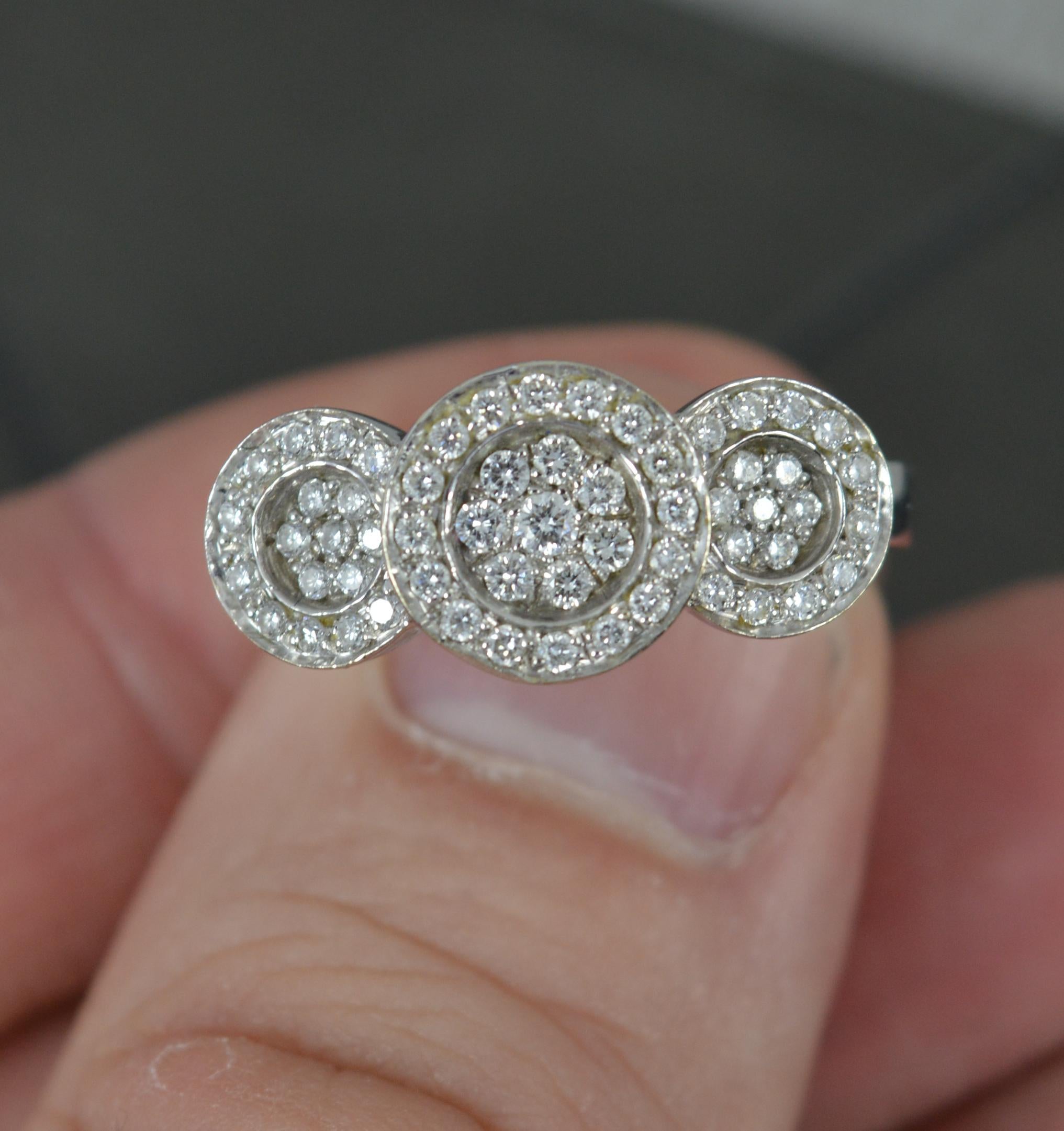 Women's Impressive 18ct White Gold and Diamond Triple Circular Cluster Ring For Sale