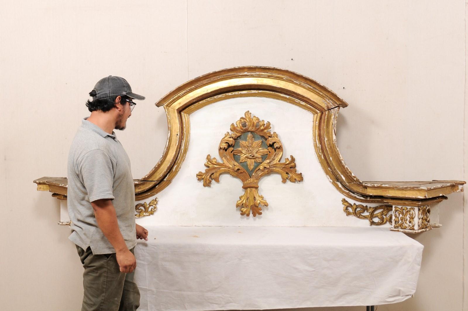 18th Century and Earlier Impressive 18th Century Italian Carved, Gilded & Painted Wood Pediment Fragment For Sale