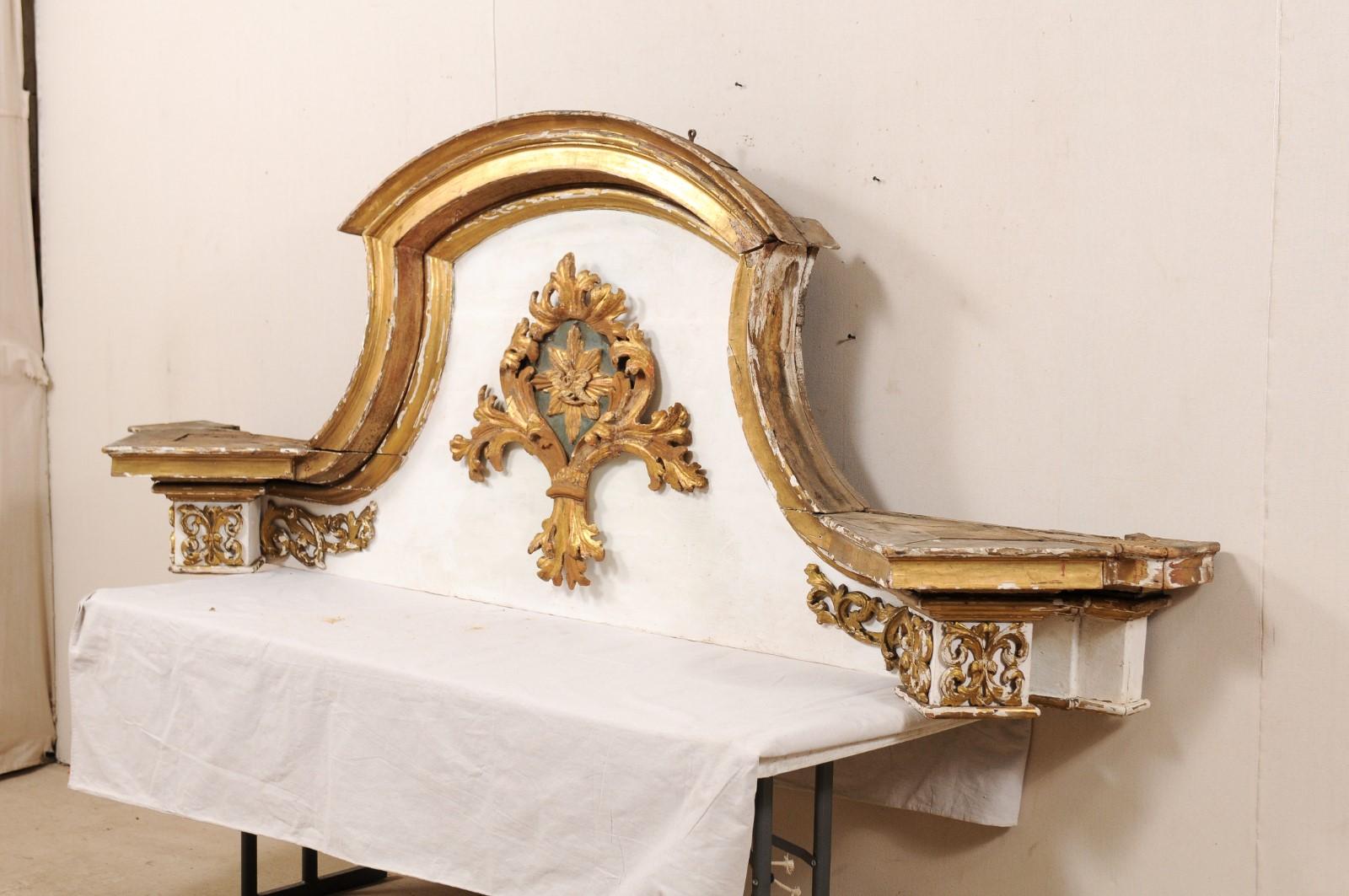 Impressive 18th Century Italian Carved, Gilded & Painted Wood Pediment Fragment For Sale 1