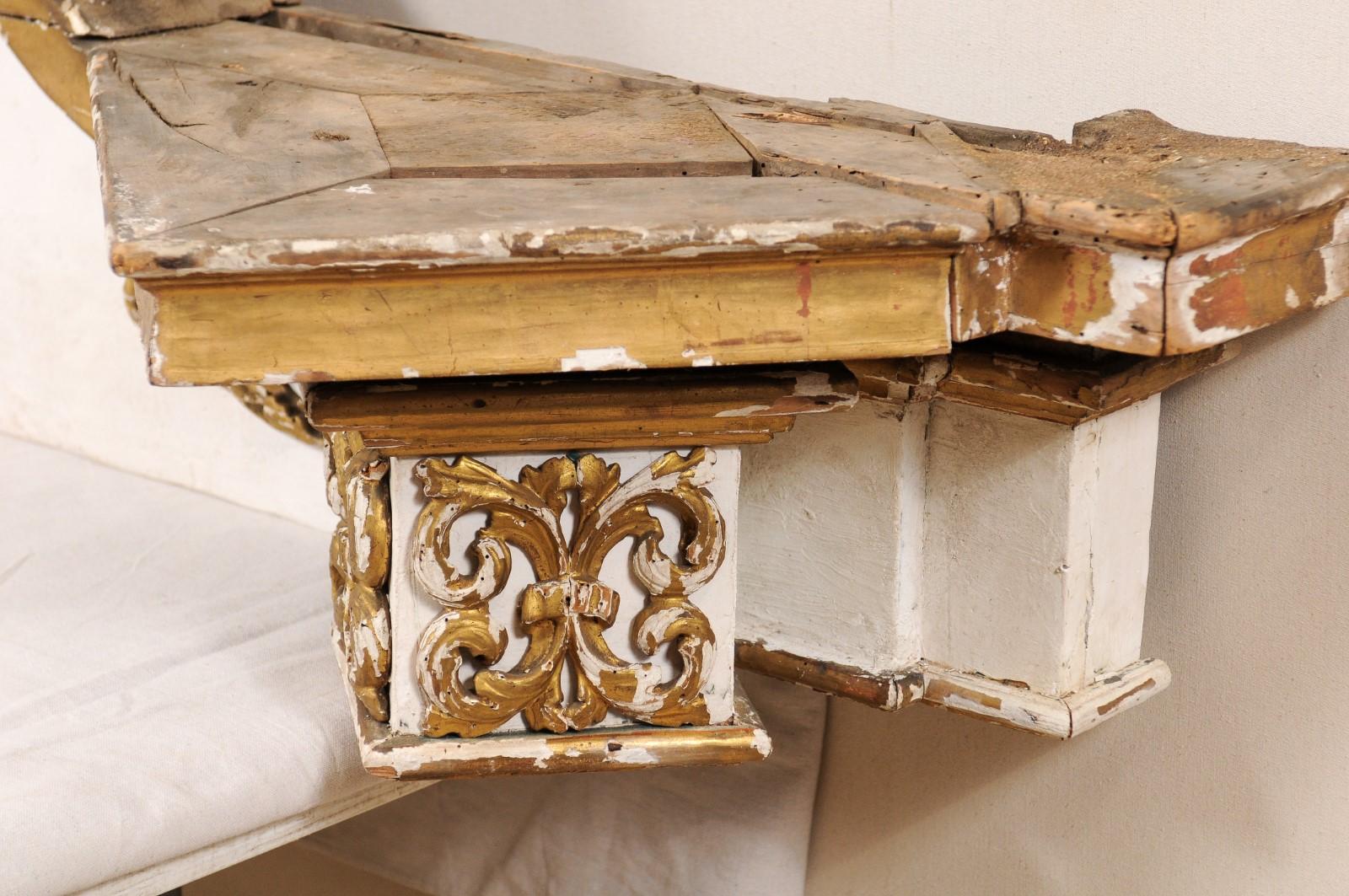 Impressive 18th Century Italian Carved, Gilded & Painted Wood Pediment Fragment For Sale 4